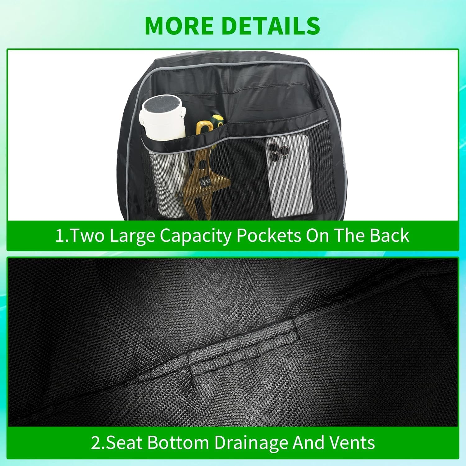 Jiawu Riding Lawn Mower Seat Covers, Universal Polyester Oxford Waterproof Tractor Seat Cover with Storage Bag Compatible with Kubota Lawnmowers without Armrests image number 2