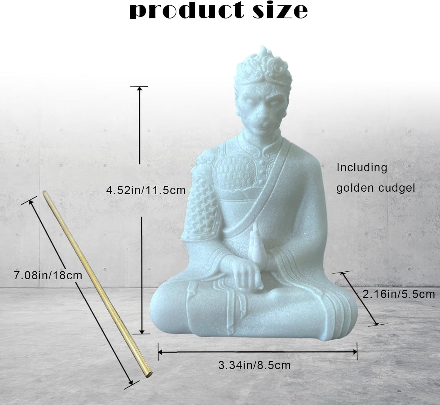 Buddha Statue Wukong Monkey Statue, Zen Garden Decor, Monkey King Prayer Figurine,Feng Shui Ornaments for Outdoor Gardens&Indoor Meditation, Statues for Home Office Fish Tank Aquarium Decor (White) image number 1