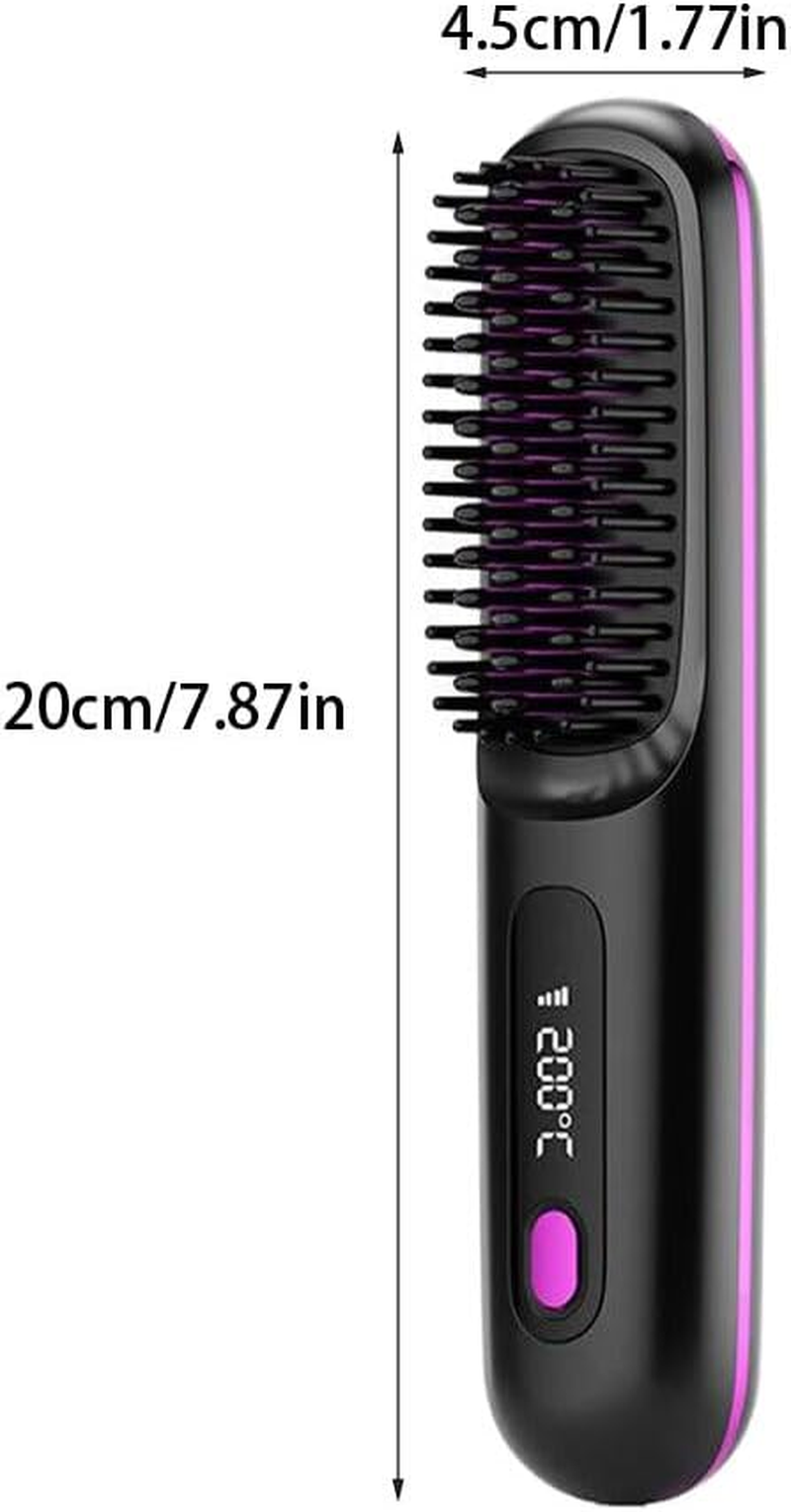 Cordless Hair Straightener Wireless Restraint Portable Straightening Brush Hot Comb for Easy Brush for Anywhere, Black image number 1