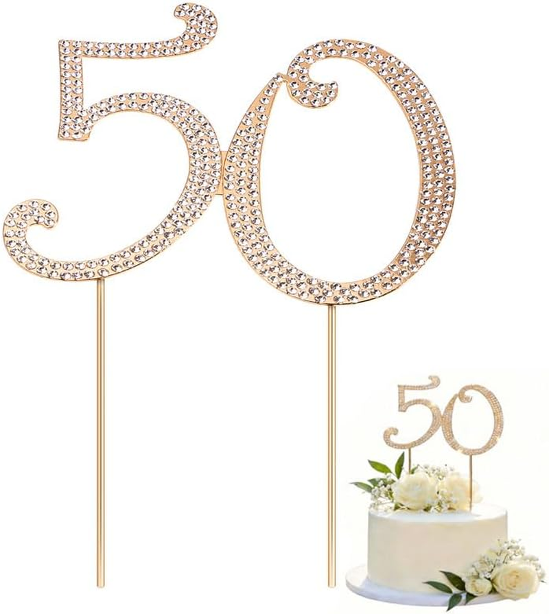 Toddmomy 50 Gold 50Th Anniversary Bling Rhinestone 50Th Birthday Crystal Cake Decoration image number 5