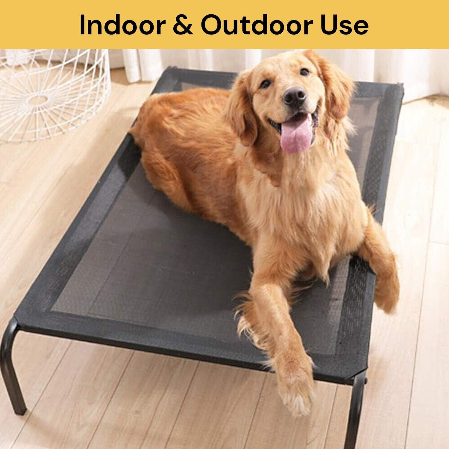 EZONEDEAL Elevated Raised Cooling Cots Bed for Large Dogs, Indoor & Outdoor Pet Hammock, Portable Standing Pet with Washable Breathable Mesh, Non-Slip Feet, Outdoor Raised Cots Bed (L)