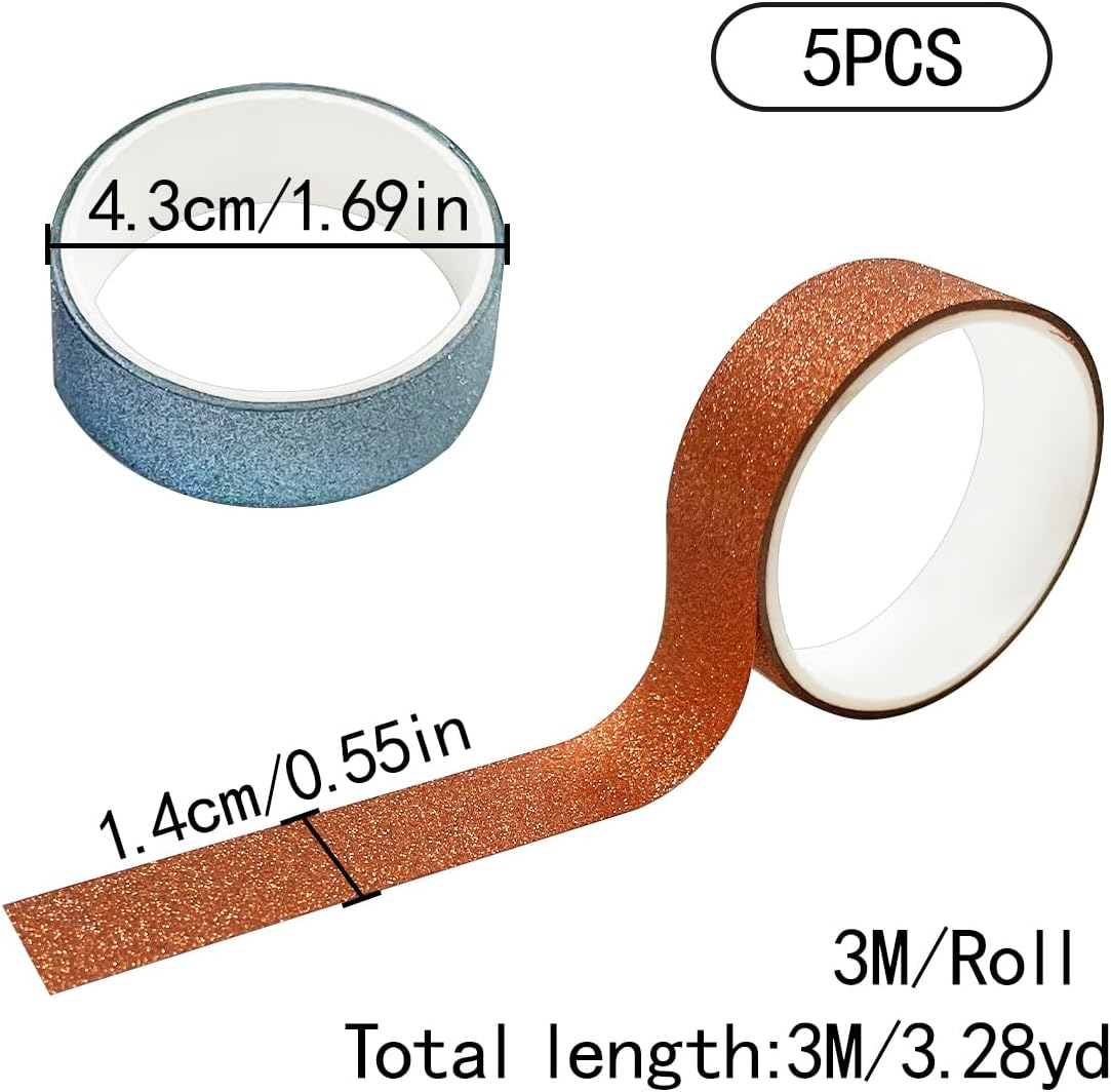 Glitter Washi Tape Set, 10 Rolls Colored Sparkle Decorative Tapes for Craft, Scrapbook, Gift Wrapping (3M/9.8Ft)