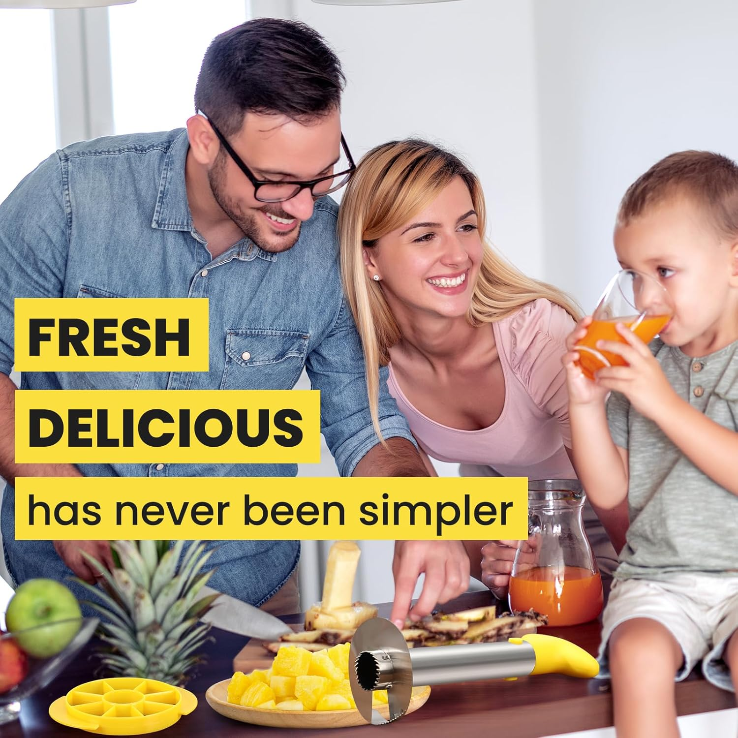 Premium Pineapple Corer and Slicer Tool - Pineapple Cutter with Sharp Serrated Tips - Easy to Use & Clean - Stainless Steel Core Remover for Pineapple - Slice and Core Fruits with Ease(Yellow) image number 5