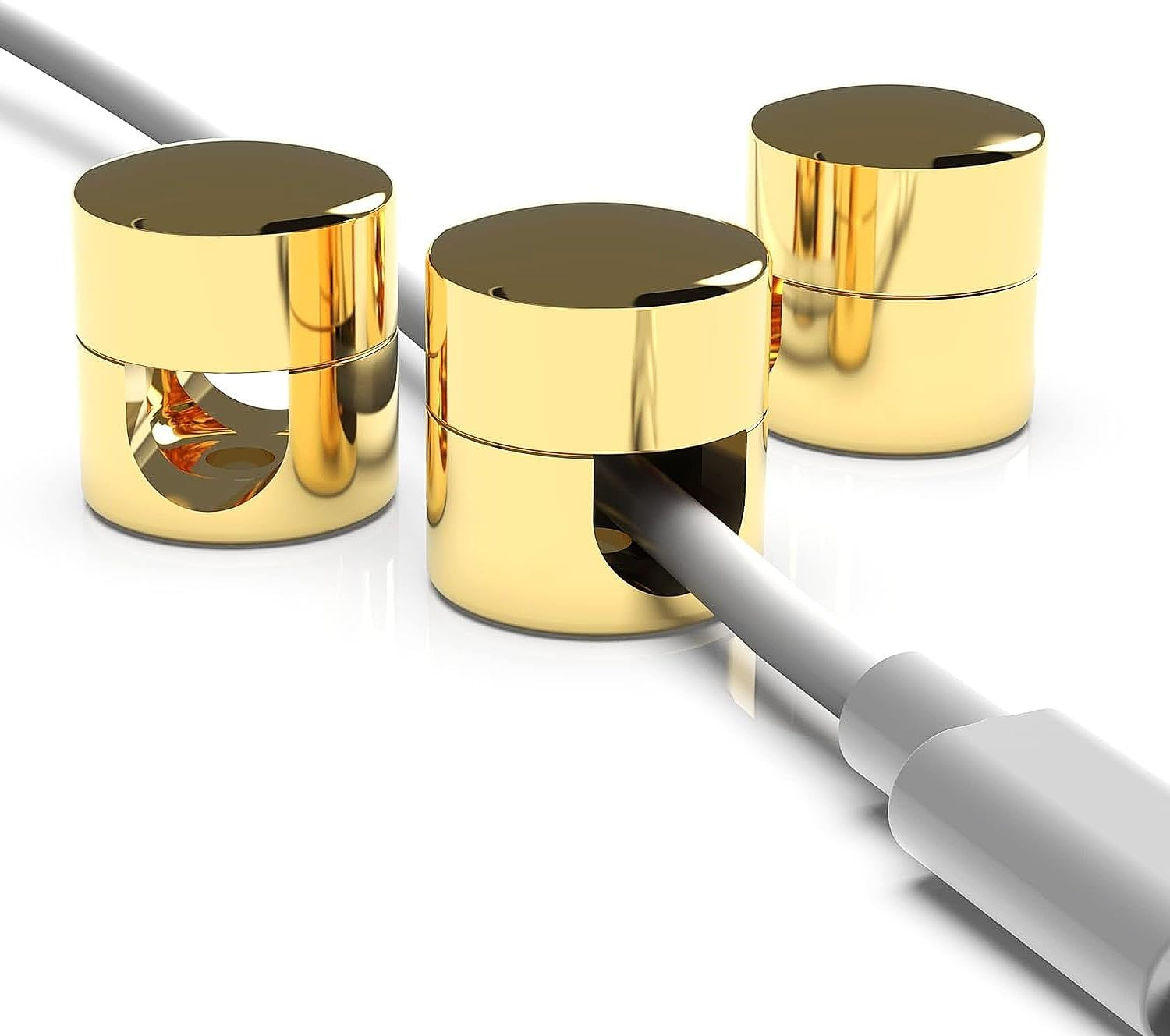 3 Pack Golden Durable Aluminum Cable Management - Desk Accessories & Office Desk Accessories for Table, Wall, Ceiling, Bedside Table, USB Charging Cable Organizer