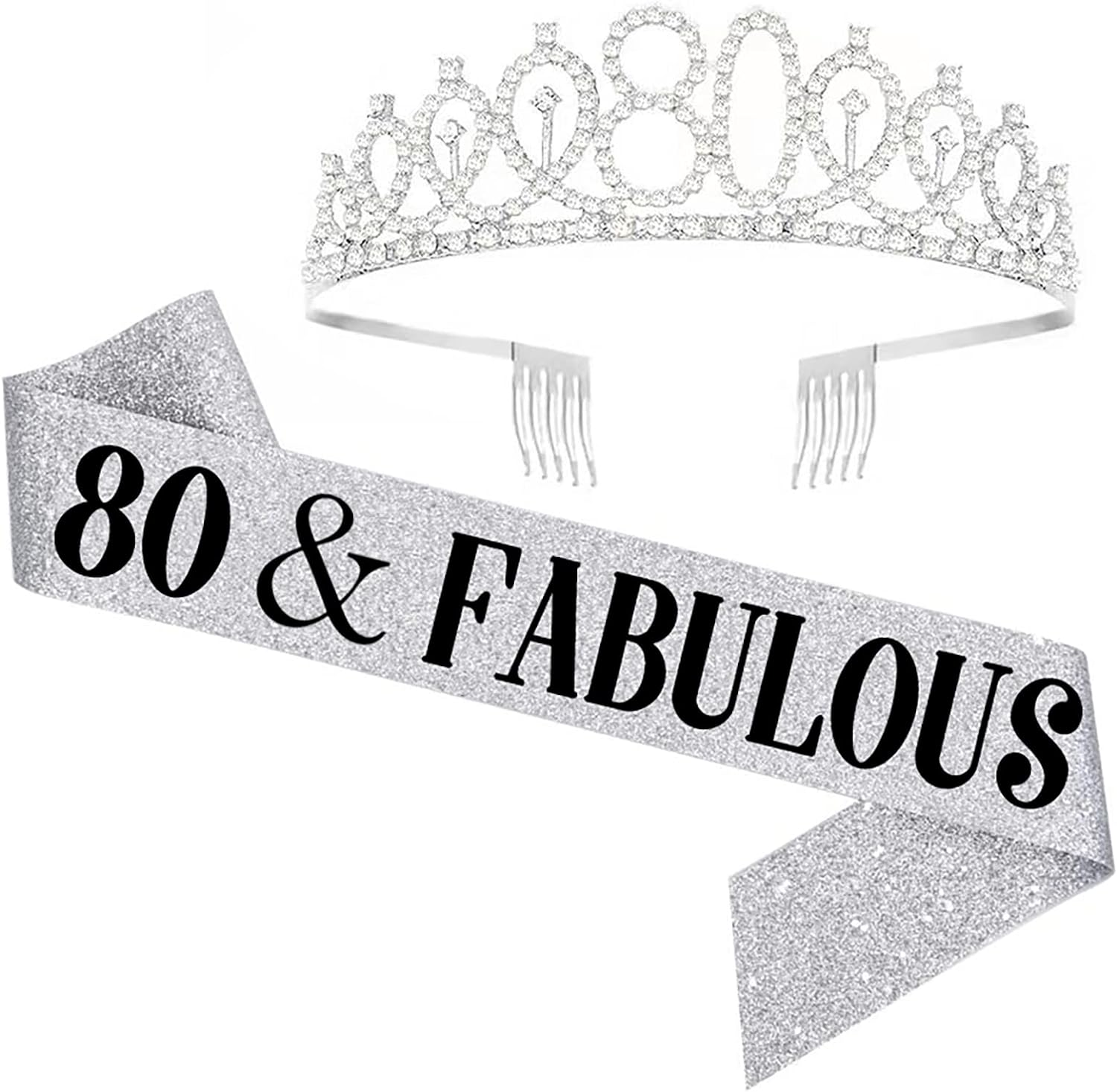 80Th Birthday Sash and Tiara for Women, 80 & Fabulous Sash and Tiara Birthday Crown