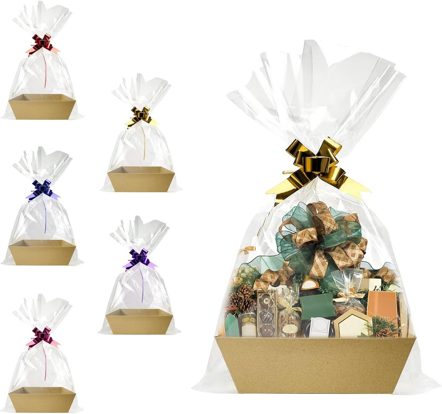 Funsky Baskets for Gifts Empty, 5 PCS Sturdy Diy Bulk Gift Basket Kraft Market Tray Cardboard Basket with Handles, Gift Basket Kit Supplies Wrap to Fill for Birthday Christmas Valentines Thanksgiving