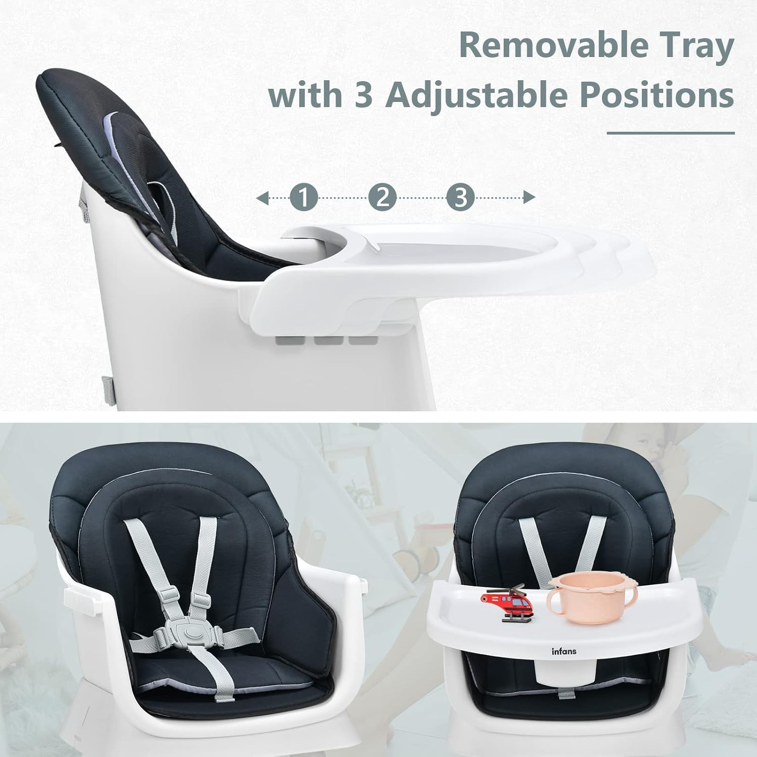 INFANS 8 in 1 Baby High Chair, Convertible Highchair for Babies and Toddlers, Infant Dining Booster Seat, Building Block Table, Kids Stool Table Chair Set with Removable Tray (Black) image number 1