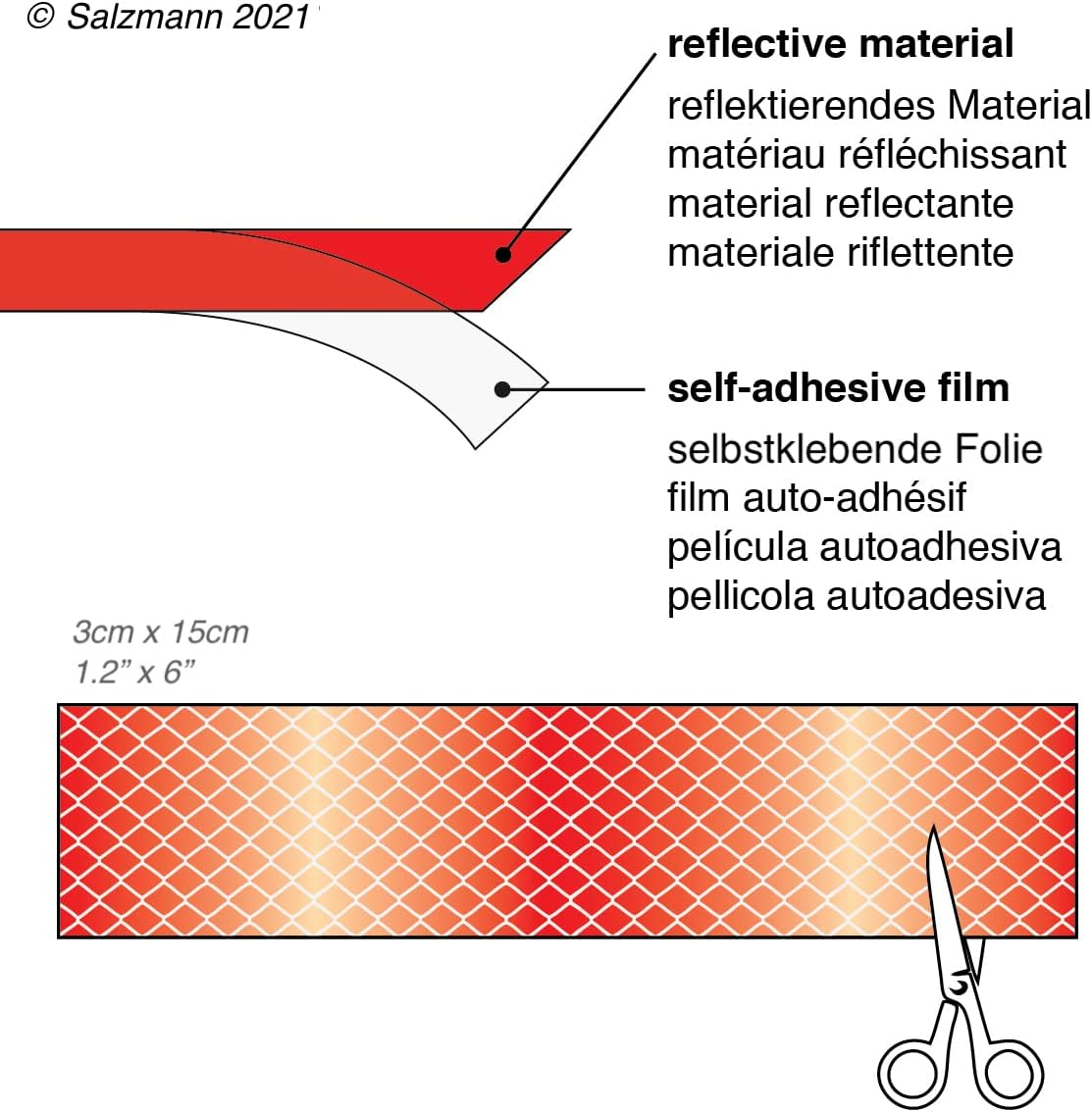 Salzmann Diamond Grade Reflective Stickers | Waterproof and Weatherproof Reflective Stickers for Cars, Motorcycles, Helmets Etc. | Made with 3M Scotchlite | 4 Stickers per Pack image number 2