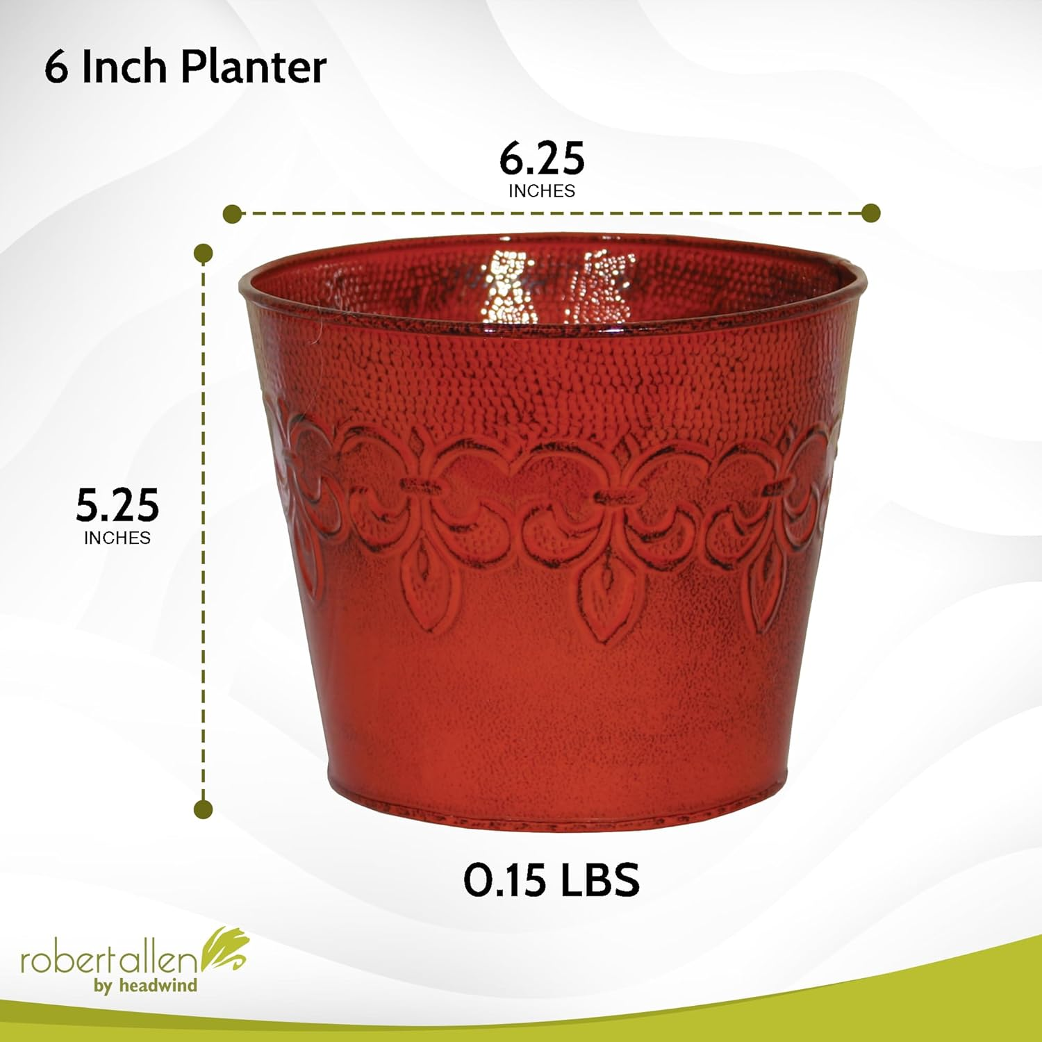Robert Allen MPT01889 Fluer De Lis Series Metal Planter Flower Pot, 6 In, Color Cayenne Red image number 1