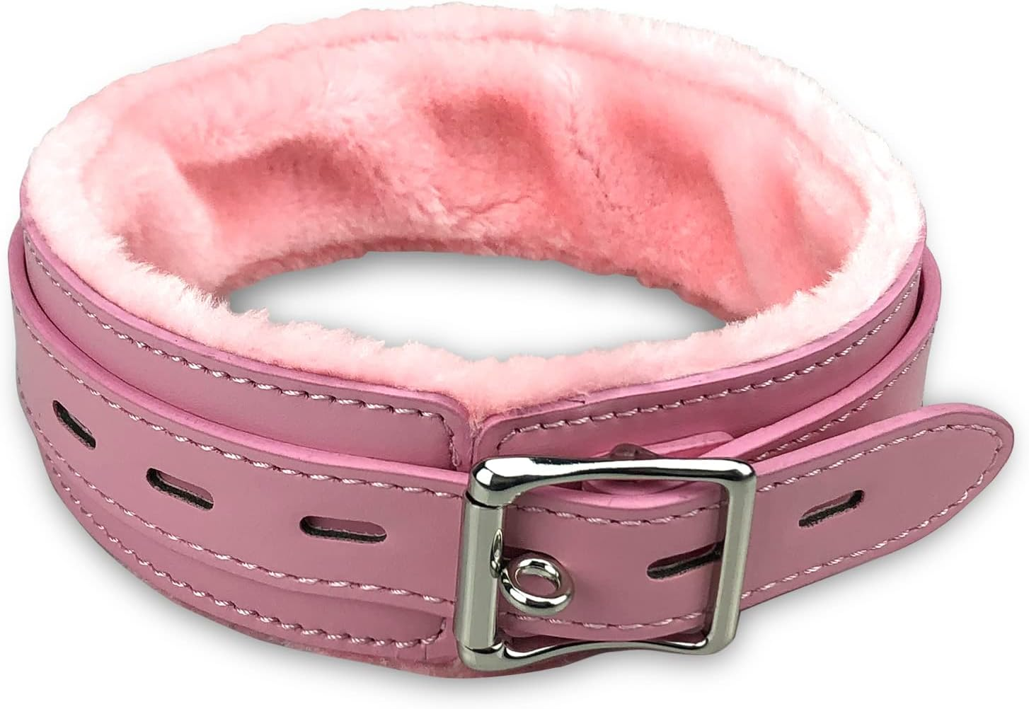 Gothic Leather Choker Collar, PU Leather Fur Lined Collars Necklace with Long and Durable Detachable Leash Chain Pet Collars, Pink - Black,Purple image number 7