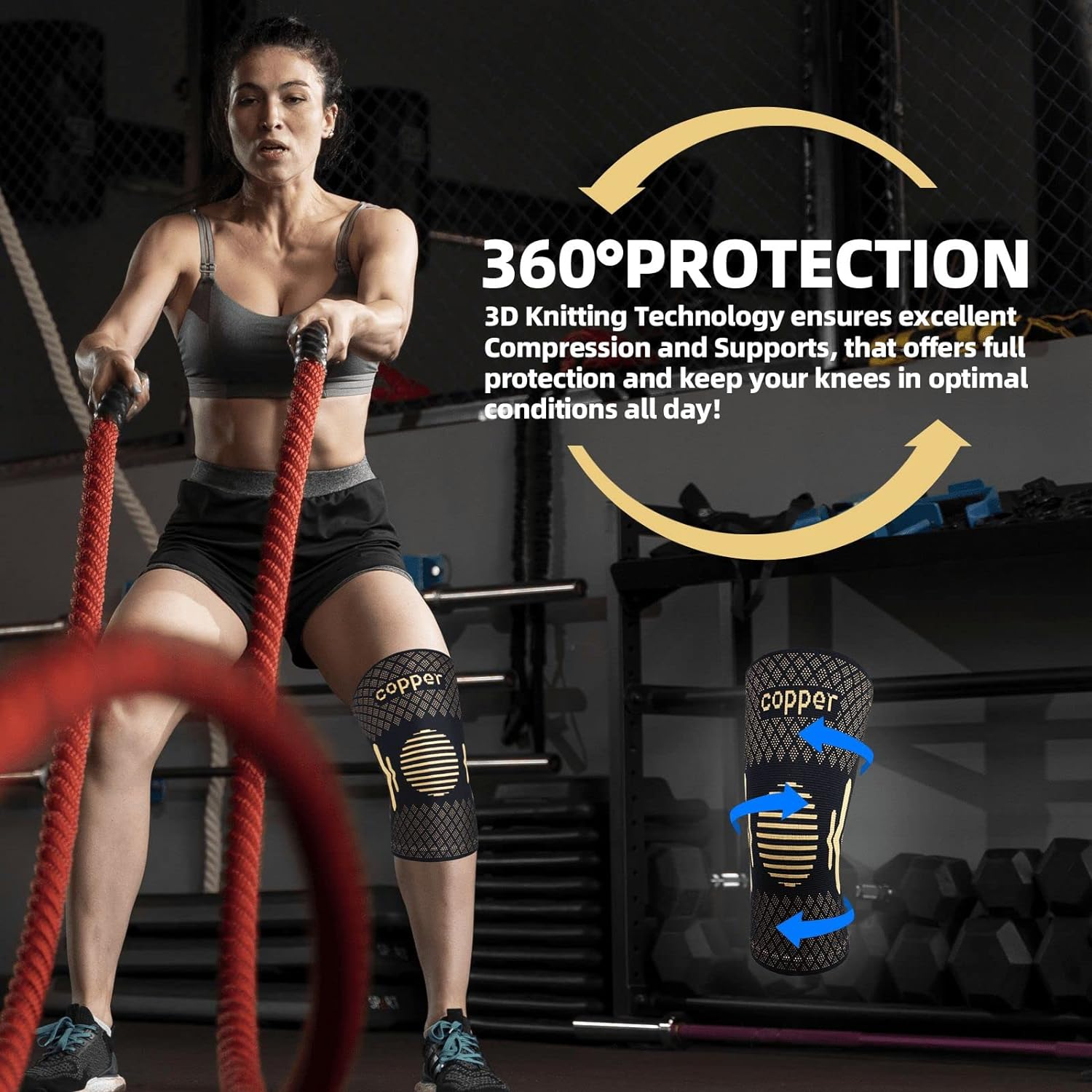 Copper Knee Braces for Knee Pain Women & Men - 2 Pack Knee Brace Compression Sleeve, Best Knee Support for Arthritis Pain,Meniscus Tear, Running,Working Out,Acl,Mcl,Pain Relief image number 5