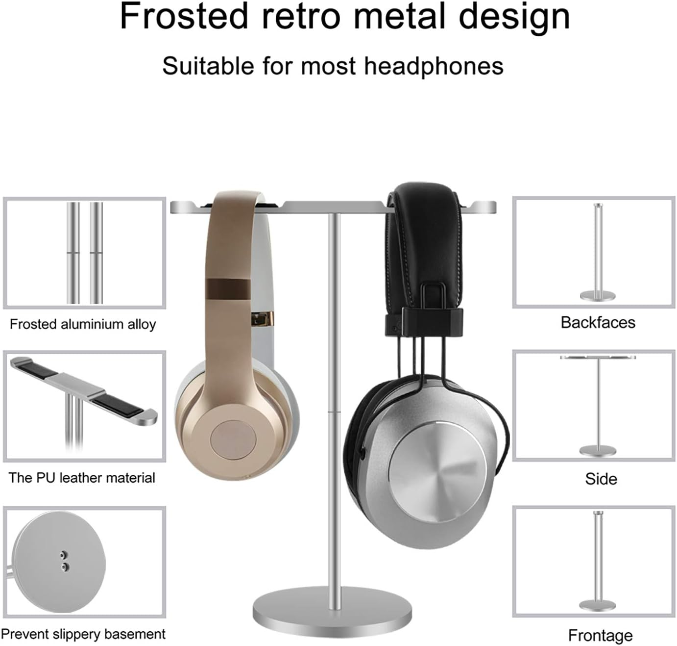 Geekria Aluminum Alloy Dual Headphones Stand for Over-Ear | On-Ear Headphones, Gaming Headset Holder, Desk Display Hanger with Solid Heavy Base, Compatible with Bose QC45, QC35 (Silver) image number 1