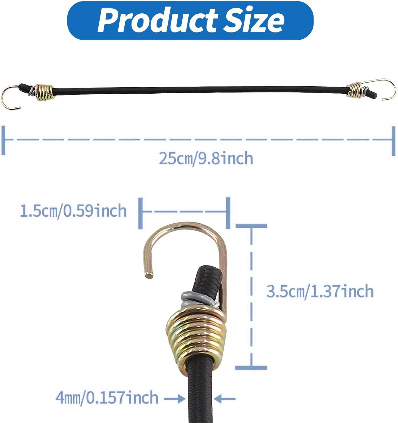 15Pack Mini Bungee Cords with Hooks 10 Inch Black Elastic Rope Rubber Strap Mini Rubber Cord Elastic Bungee Straps for Outdoor Camping Luggage Roof Racks Securing Car Tents Tarps Bikes Rvs