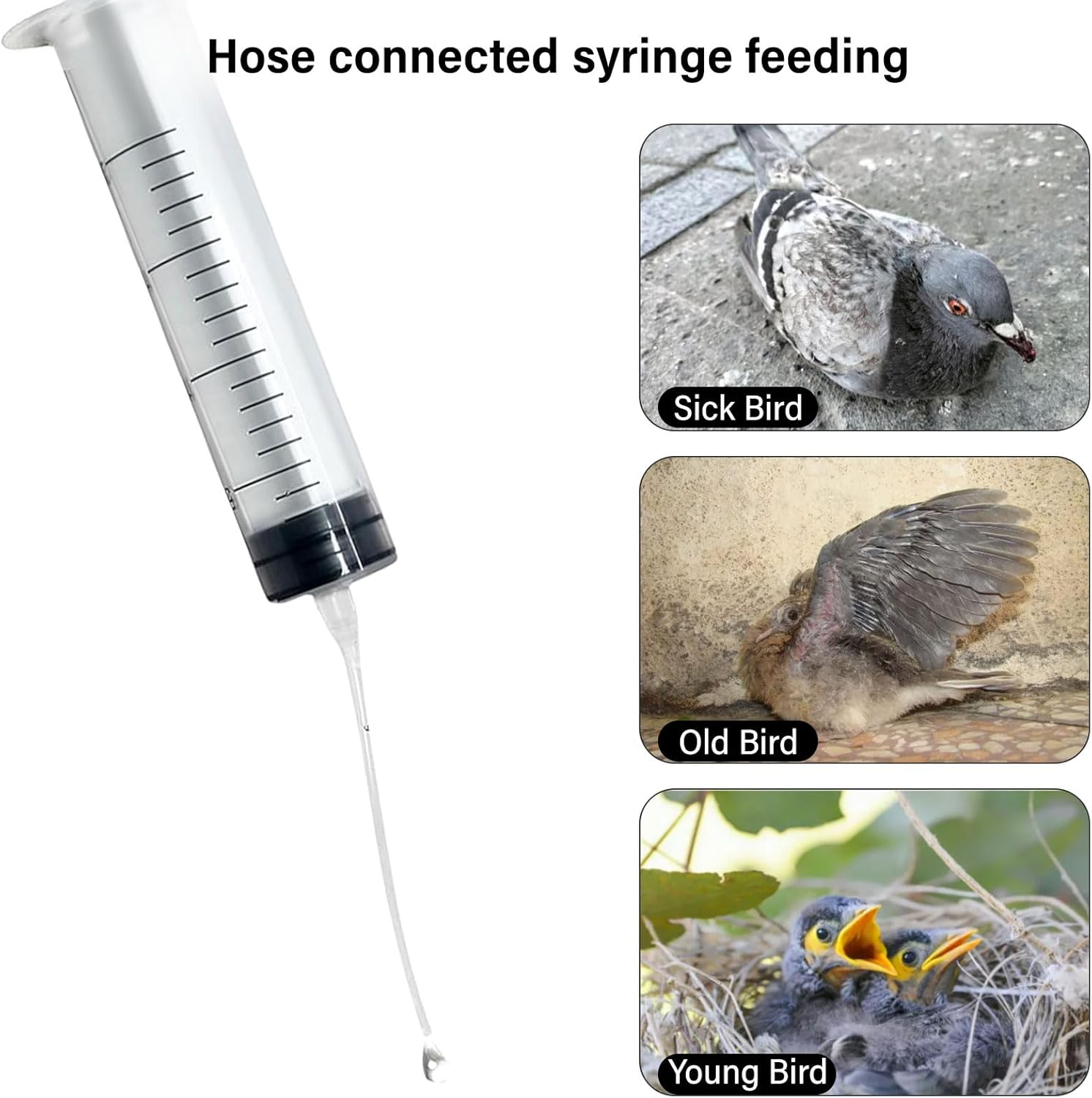 Feeding Syringe for Baby Bird, Syringe, 60Ml Spoon, 8Cm and 12Cm Hose Set for Sick Birds, Reusable Syringe Feeder for Small Animal image number 4