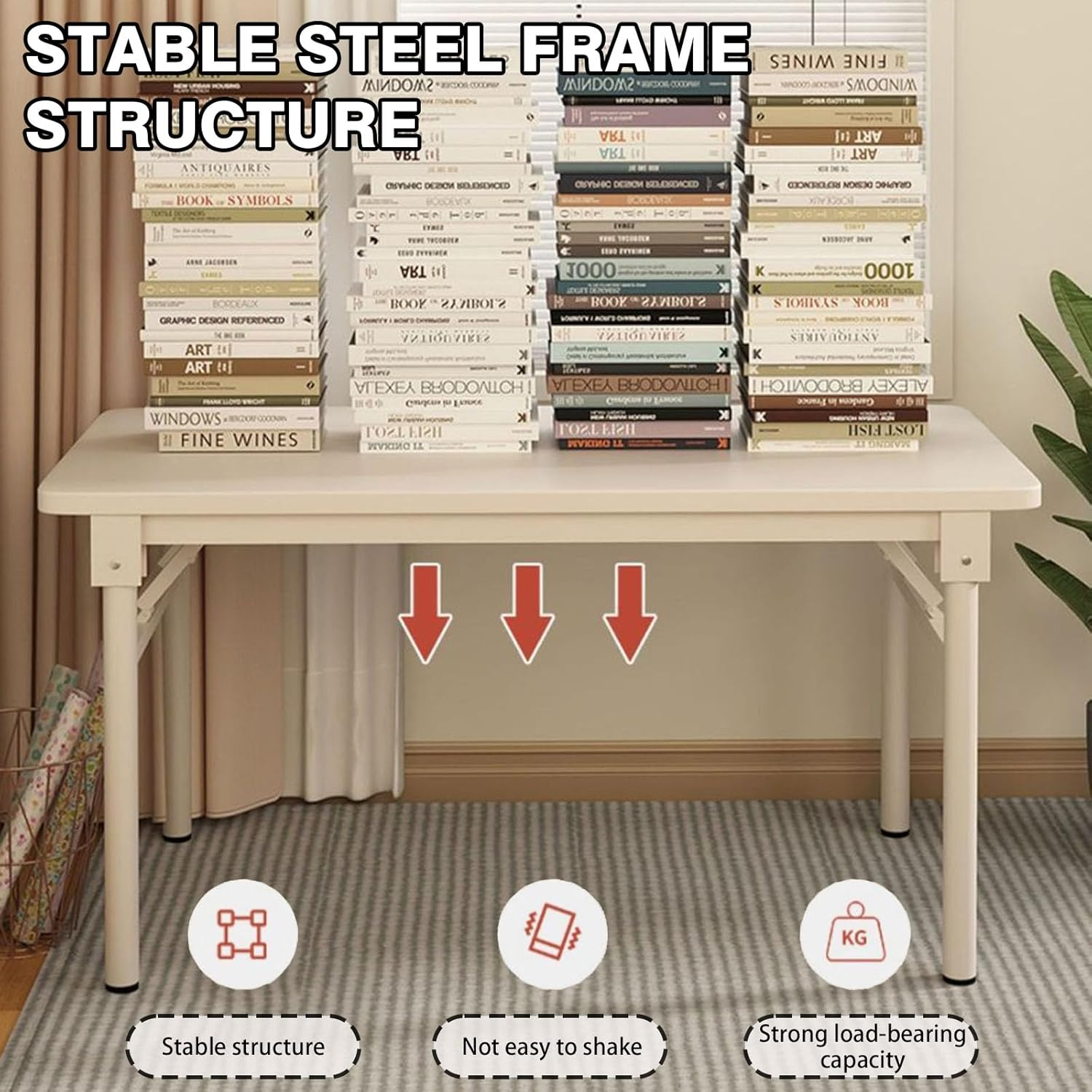 Folding Table, Small Foldable Desk, No Installation Requiredcomputer Desk, Writing Workstation for Home，Office,Bedroom（White） image number 2