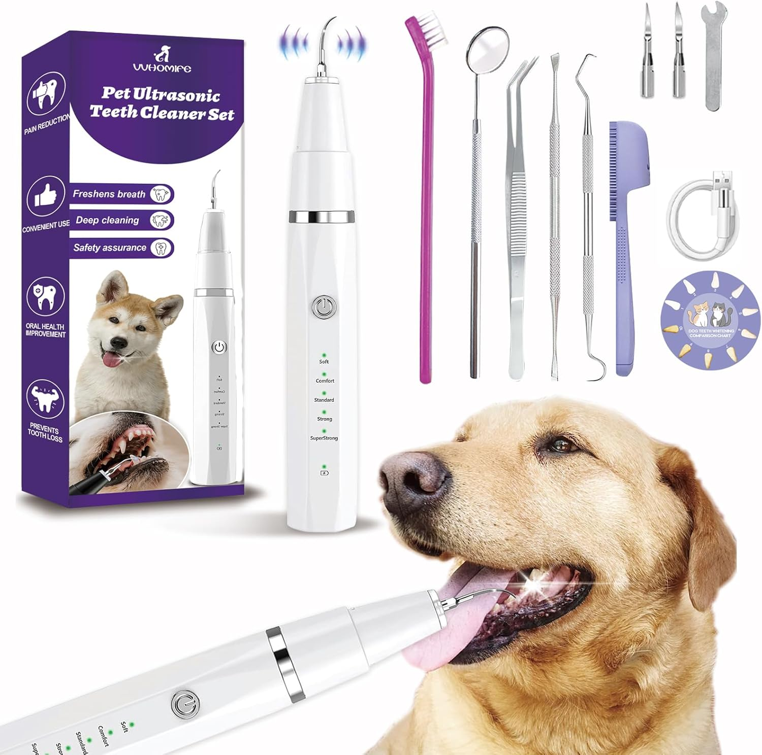 Dog Teeth Cleaning Kit-Dog Tooth Plaque Remover-Ultimate Pet Dental Care Kit - Ultrasonic Teeth Cleaner and Plaque Remover for Dogs | Complete Oral Hygiene Solution-White image number 6