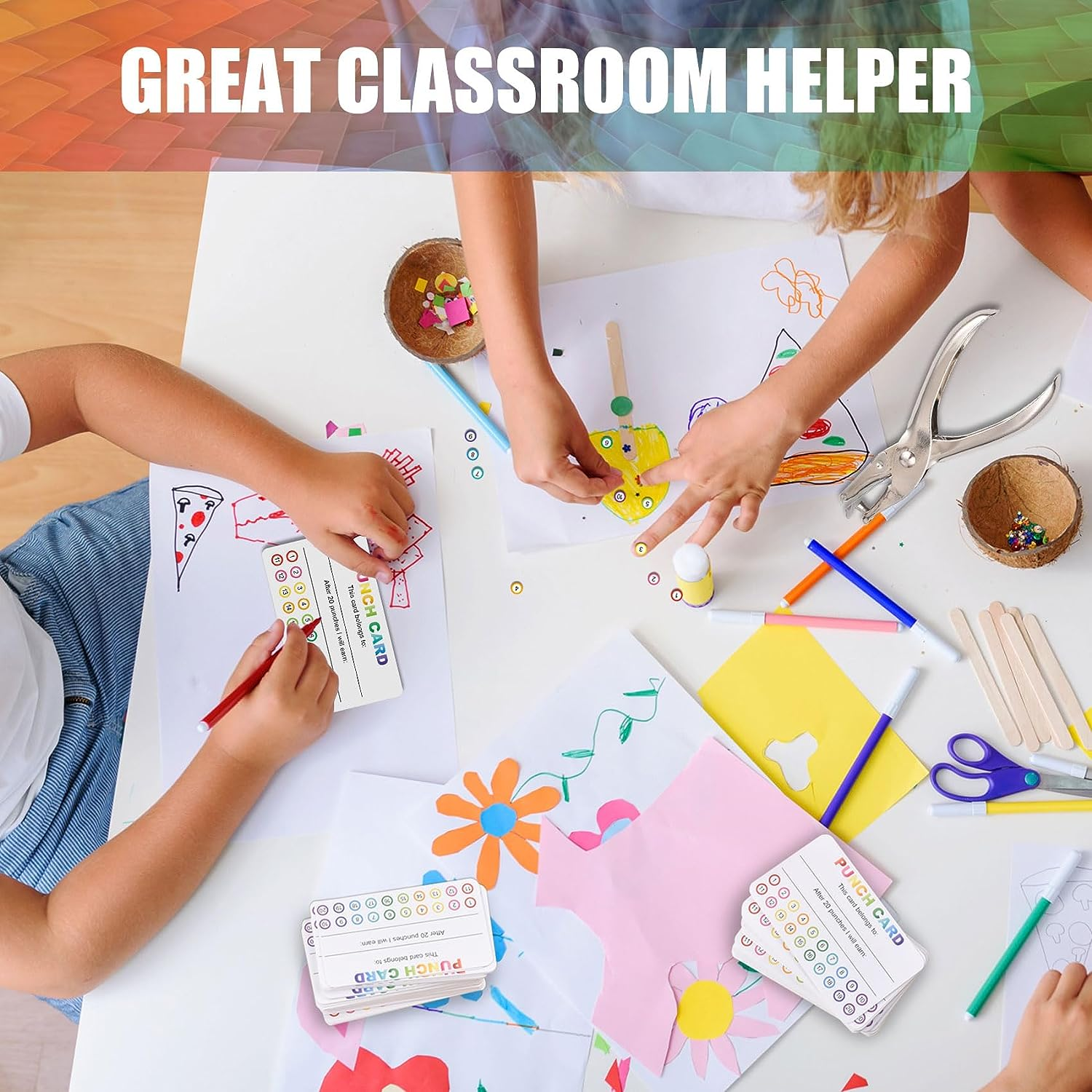 Reward Punch Cards, Classroom Incentives Behavior Punch Cards with Single Hole Puncher, 120Pcs Loyalty Punch Cards for Small Business, Special Education School Supplies Rewards for Kids