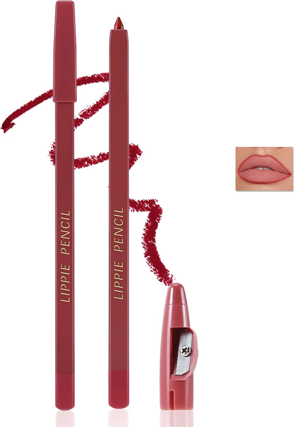 Matte Lip Liner Pencil,Highly Pigmented Retractable Lip Crayon,All Day Wear Nude Lipstick with Sharpener,Waterproof Brown Lipliner image number 3