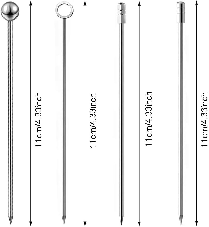 20 Pack Stainless Steel Cocktail Picks - 11Cm Reusable Martini Skewers for Olives, Fruit, Cheese | Dishwasher Safe Bar Accessories, Drink Garnish Picks (Silver) image number 1
