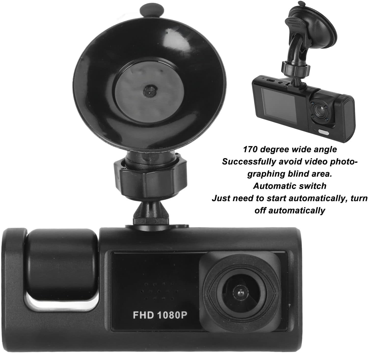 3 Channel Dash Cam Front and Rear Inside, 2In LCD Screen Full HD Dash Cam, 170 Degree Angle Three Lens Car Camera, Night Vision, Automatic Switch, Loop Recording, Motion Detection image number 4