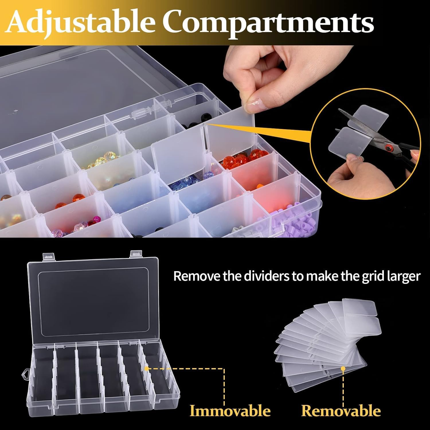 3 Pack 36-Grid Clear Plastic Storage Box Organizer with Adjustable Dividers, Craft Storage Container for Beads, Nail Art, DIY, Jewelry, Fishing Tackle and Small Parts image number 1