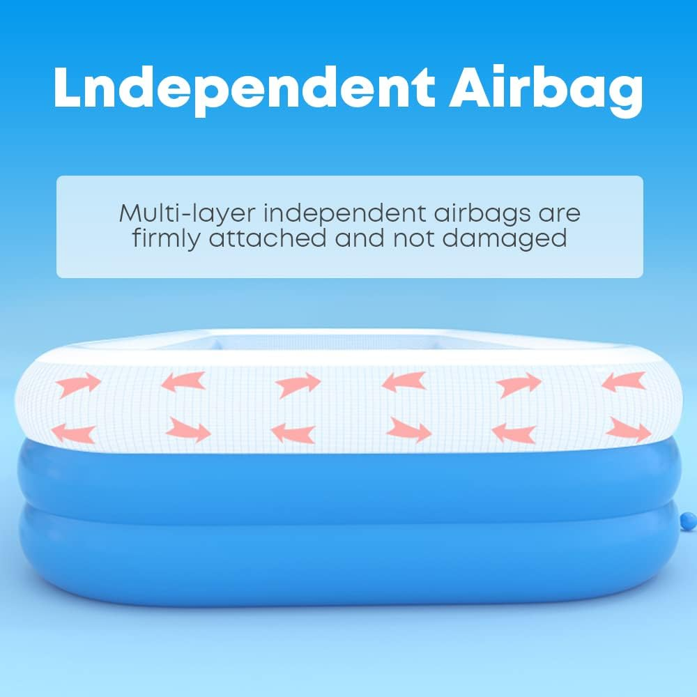 GALAXYER above Ground Inflatable Paddling Pool, 3 Rings Large Rectangular Family Toddler Swimming Center, Indoor Outdoor Garden, 205 &times; 125 &times; 50 CM image number 4