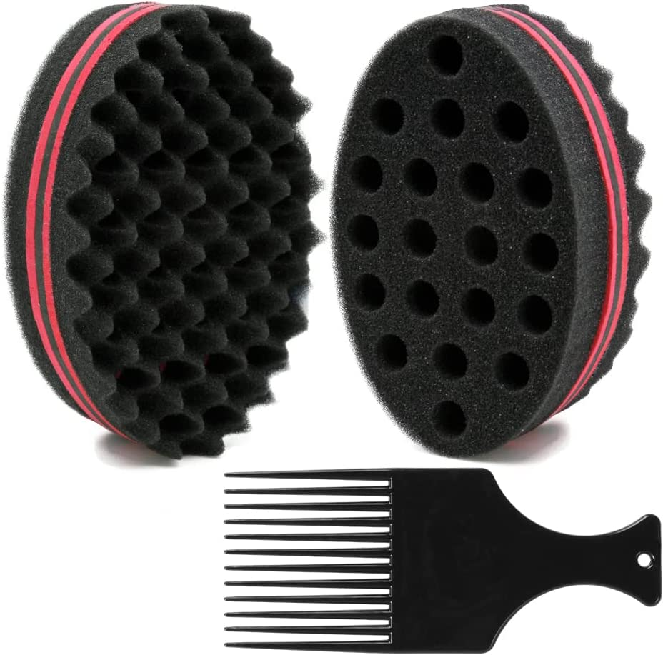 BEWAVE Big Holes Barber Hair Brush Sponge Dreads Locking Twist Afro Curl Coil Wave Hair Care Tool, 2 Pcs image number 2