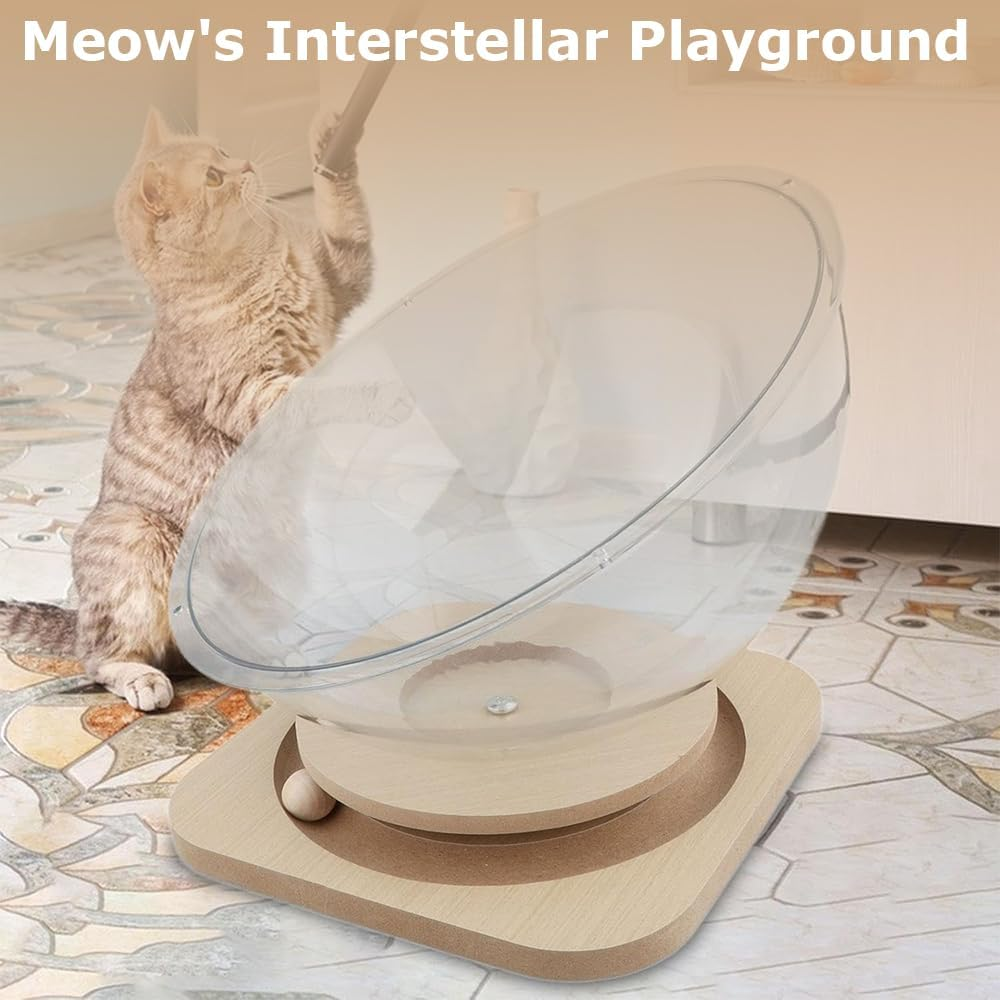 Rotating Space Capsule Cat Bed, Interactive Dome Cat House, Transparent Multi-Functional Cat Cave, Acrylic Nest Pet Furniture, for Indoor Cats Small Pets ﻿ image number 3