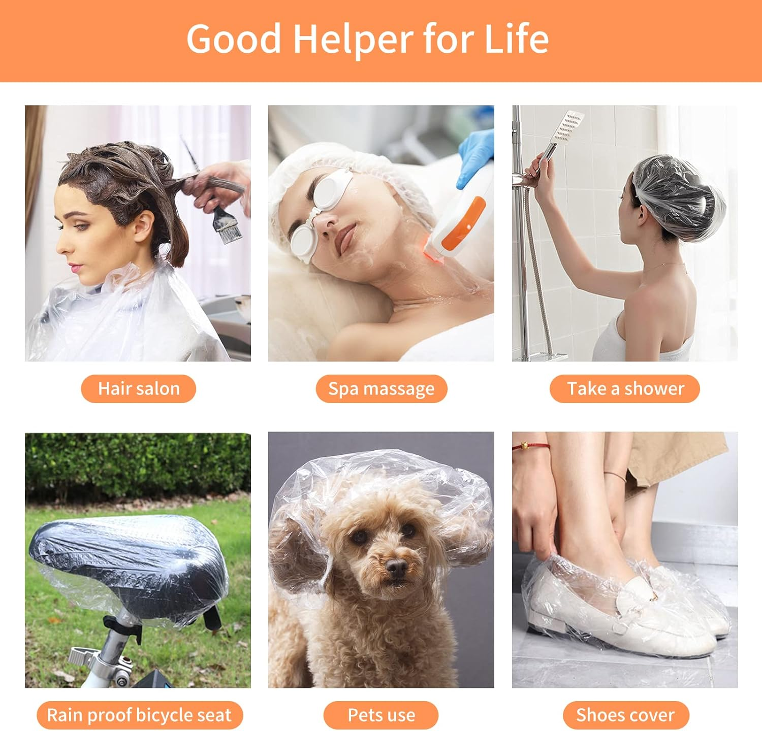 GCQQ 100Pcs Disposable Shower Caps, 45CM Clear Plastic Caps for Women, Long Hair, Hotel, Spa