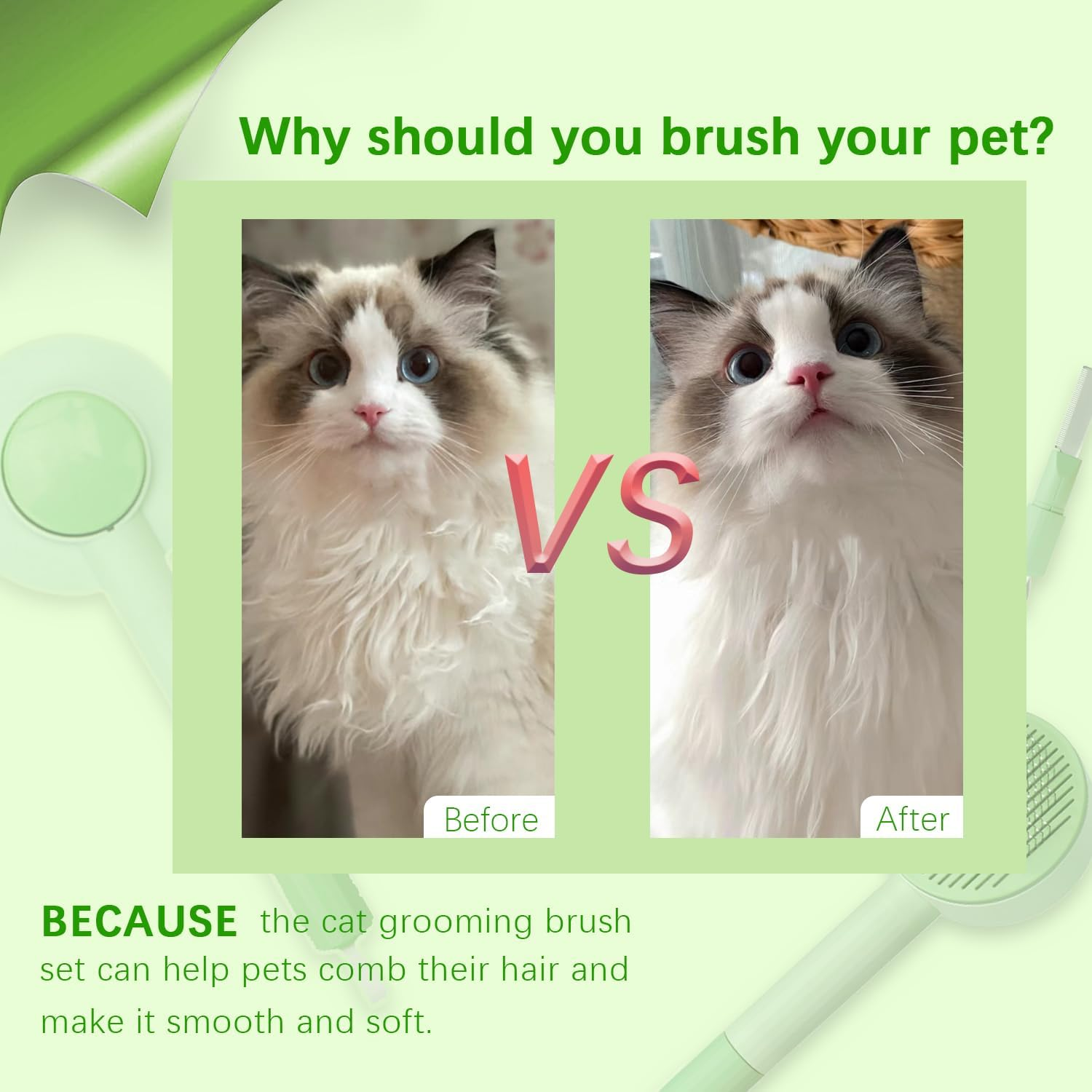 Cat Brush for Shedding with Pet Nail Clippers, 3 in 1 Cat Grooming Brush Set, Self Cleaning Cat Grooming Shedding Brush Suitable for Long & Short Haired Cats Dogs (With Pet Nail Clippers) image number 5