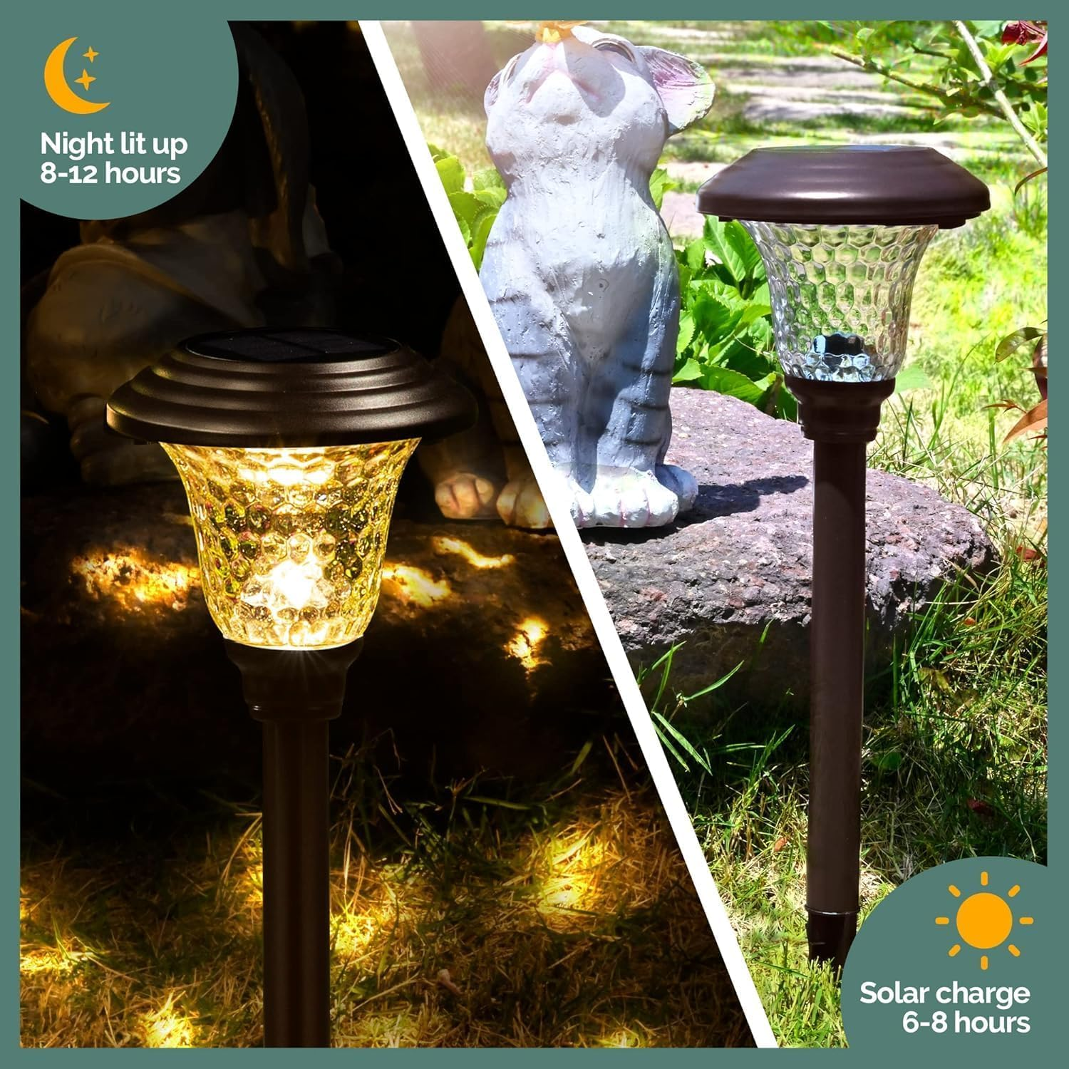 8 Pack Solar Pathway Lights, Solar Garden Lights Outdoor Warm White, Waterproof Led Path Lights for Yard, Patio, Landscape, Walkway (Brown) image number 2