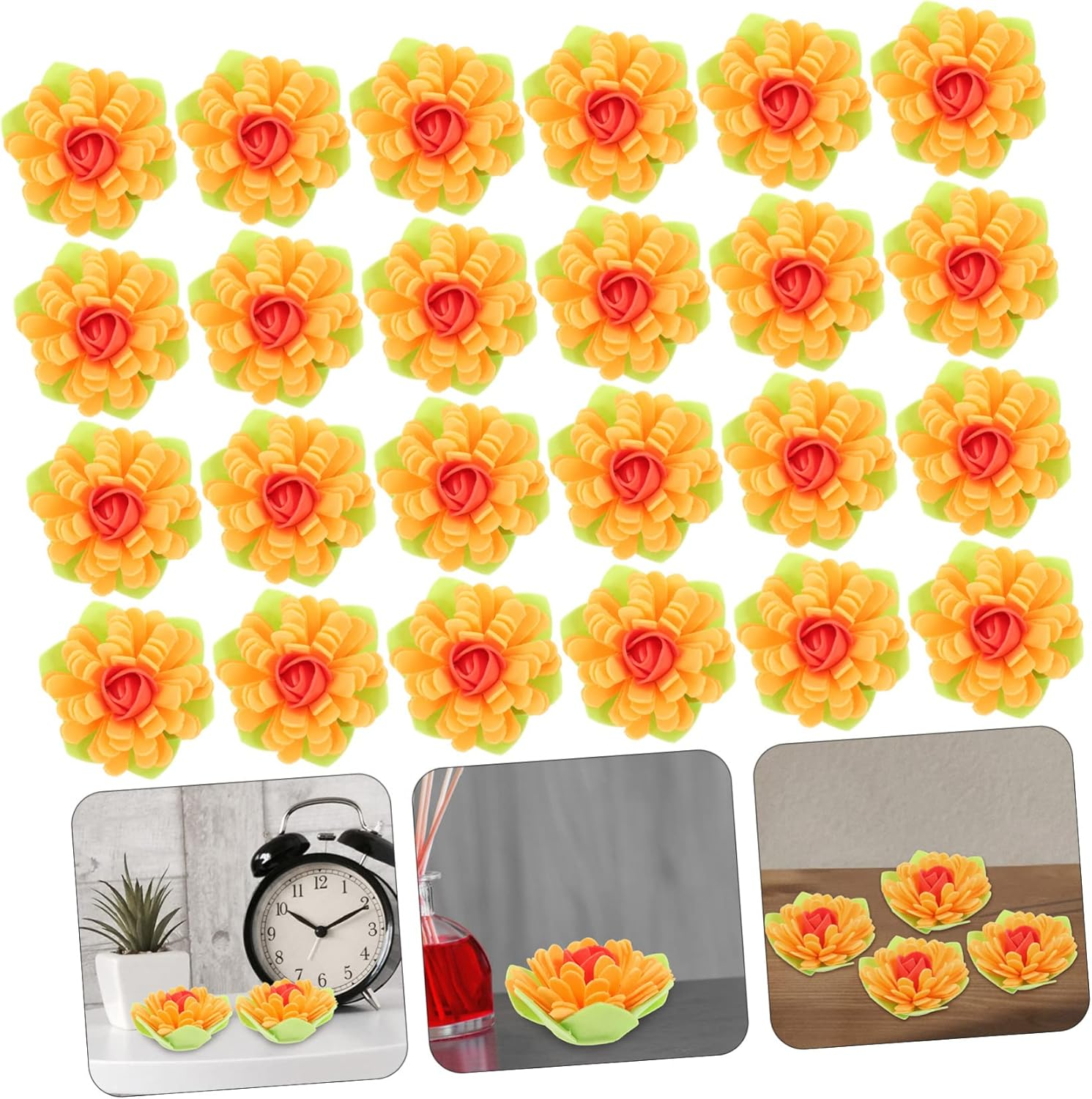 Amosfun 50Pcs Mini Aromatherapy Flower Diffuser Heads Yellow Pe Foam Essential Oil Diffusers for Desk Air Freshener for Bathroom and Office Use image number 1