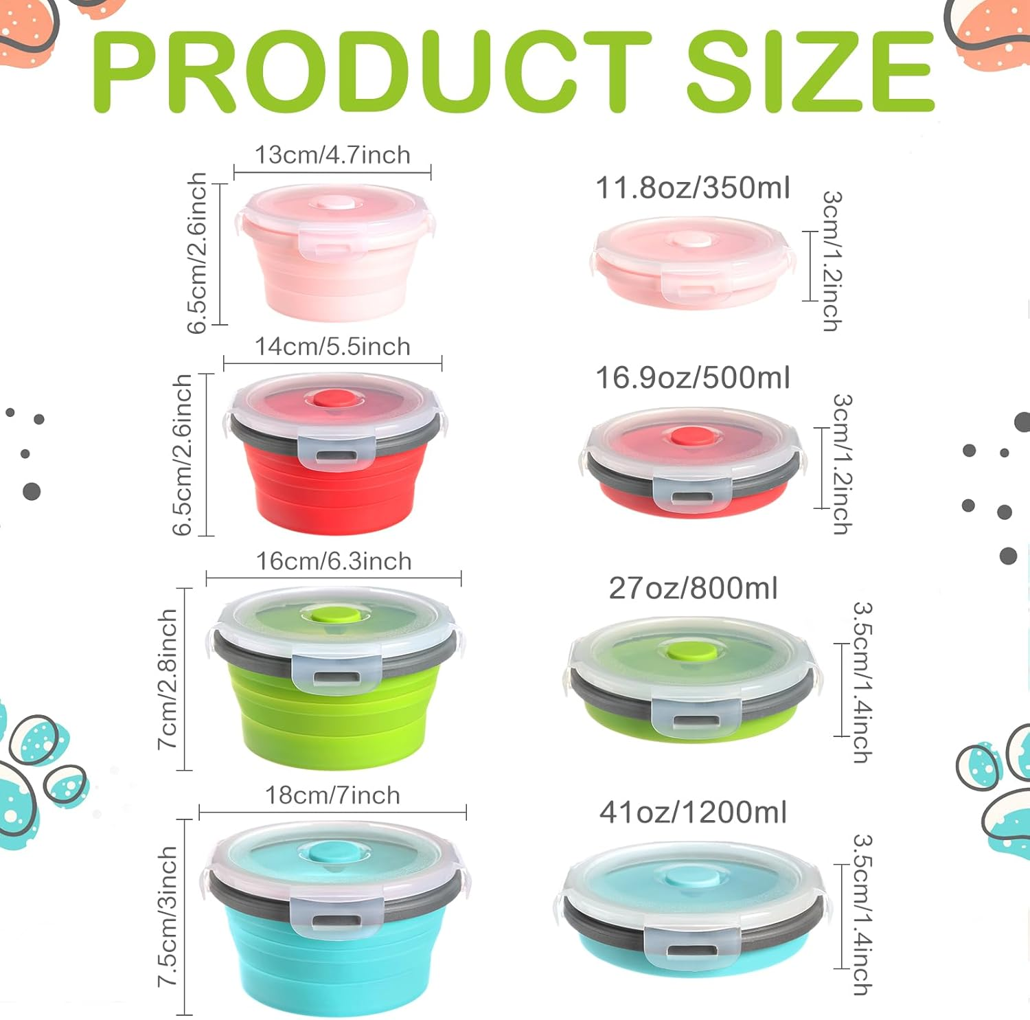 Suclain 4 Pcs Camping Bowl with Lid Collapsible Silicone Bowl Lunch Box Salad Bowl Expandable Food Storage Container Set Folding Travel Bowl for Hiking Heat (Red, Pink, Blue, Green,17, 12, 41, 27 Oz) image number 3