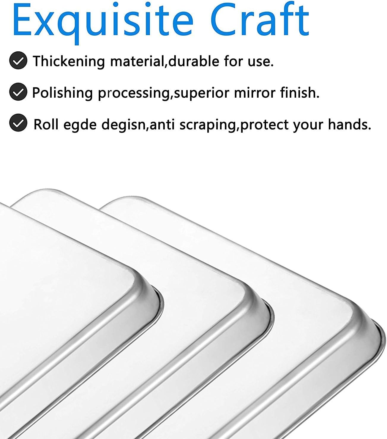 Stainless Steel Bakeware Oven Tray, 16 Inch Commercial Grade Professional Bakeware, Healthy & Non-Toxic, Mirror Finish & Rustproof, Easy Clean & Dishwasher Safe, 3 Piece Set 10/12/16 Inch - 16Inch X 2 Pcs image number 5