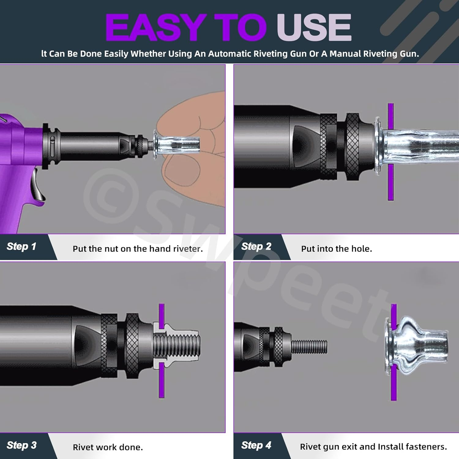 Swpeet 20Pcs M4 Metric Carbon Steel White Zinc-Plated Multi-Grip Rivet Nuts plus Nuts Rivnuts Kit, Bulbed Shank Flat Head Threaded Insert Nut Construction Fasteners for Industrial image number 1