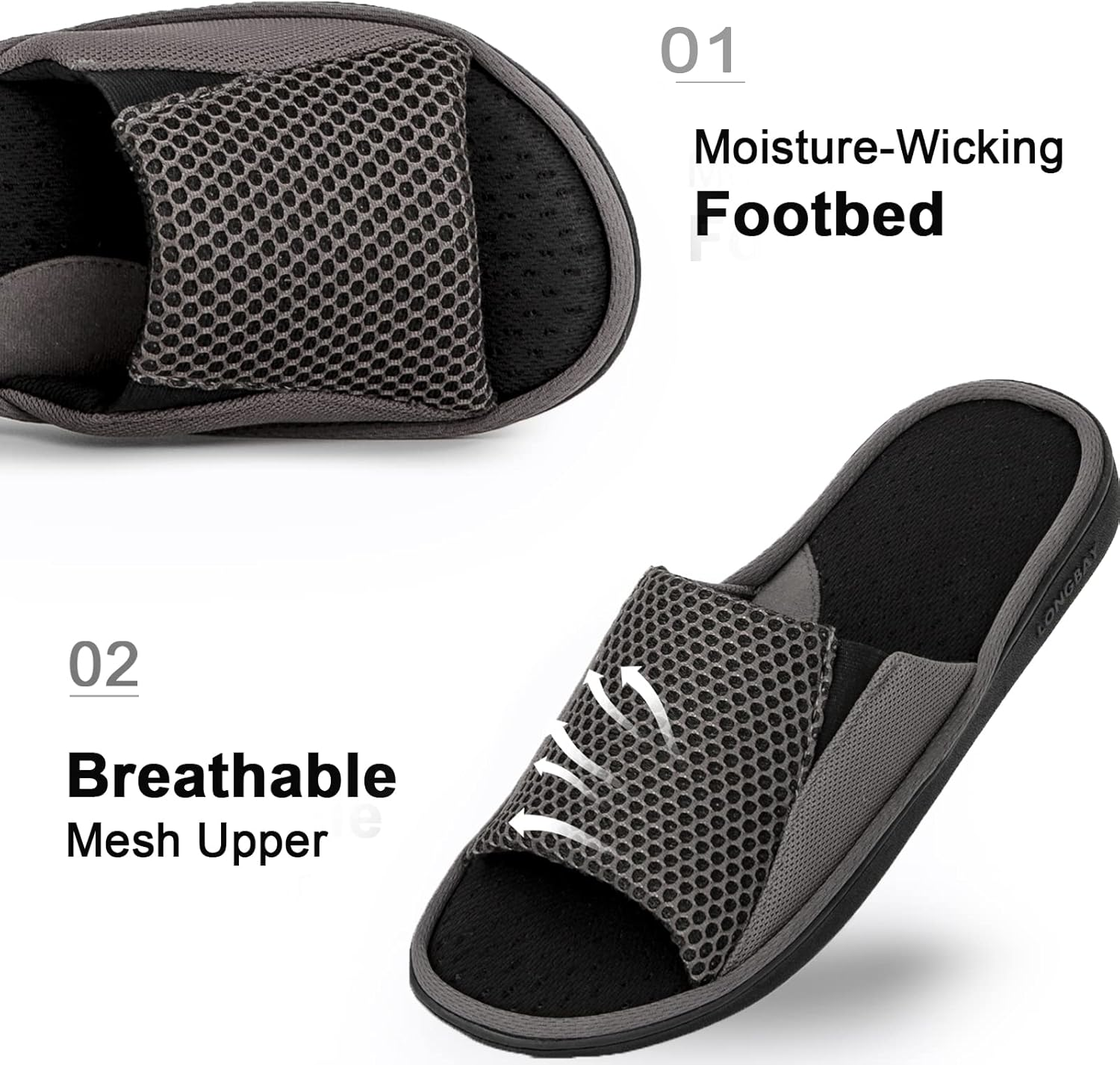 Longbay Men'S Comfy Memory Foam Slide Slippers Breathable Mesh Cloth House Shoes