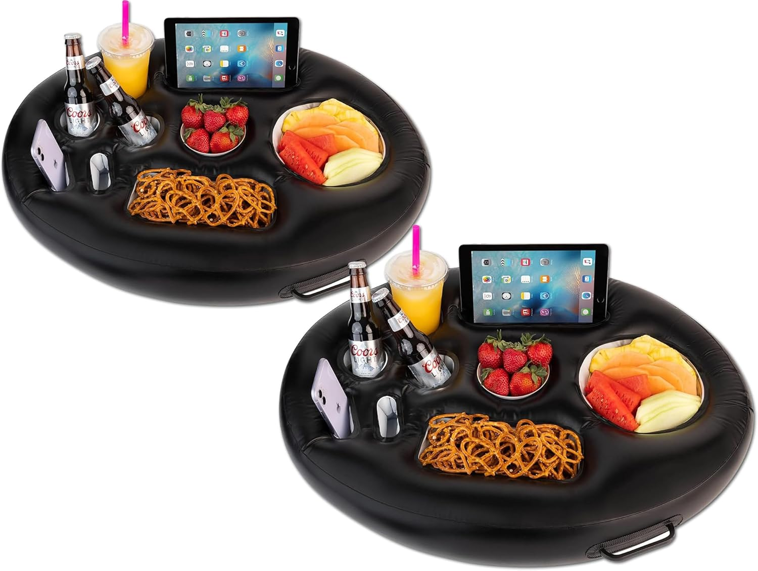 ZONETECH Zone Tech Inflatable Floating Drink Holder for Swimming Pool, Hot Tub for Adults - Buffet Serving Bar, Beverage, Fruit, Salad, Tablet, Cell Phone. (2 Pack) PA1-VAR image number 2