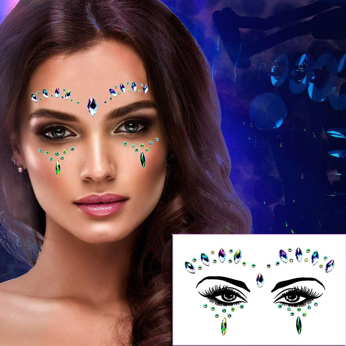 6Sets Festival Face Jewels Stickers Body Jewels Stickers Glitter Rave Face Gems Rhinestones &ndash; Eye Body Gems | Rhinestone Stickers | Body Glitter Festival Rave & Party Accessories Colorful image number 6