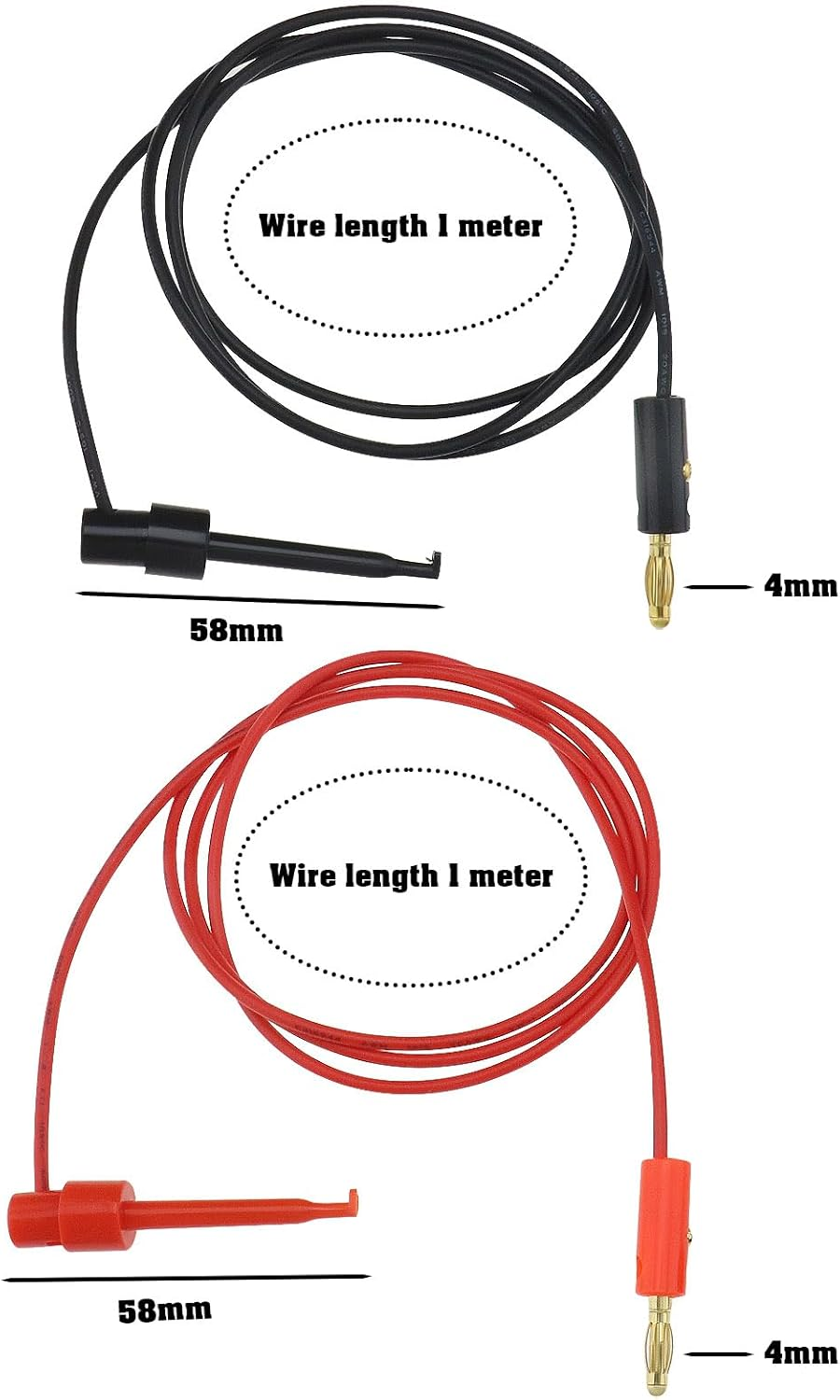 4Pcs 4Mm Banana Plug Micro Gripper Test Hook Clamp Gold Plated Connection Wire for Multimeter Electrical Testing Laboratory Application Red and Black image number 6