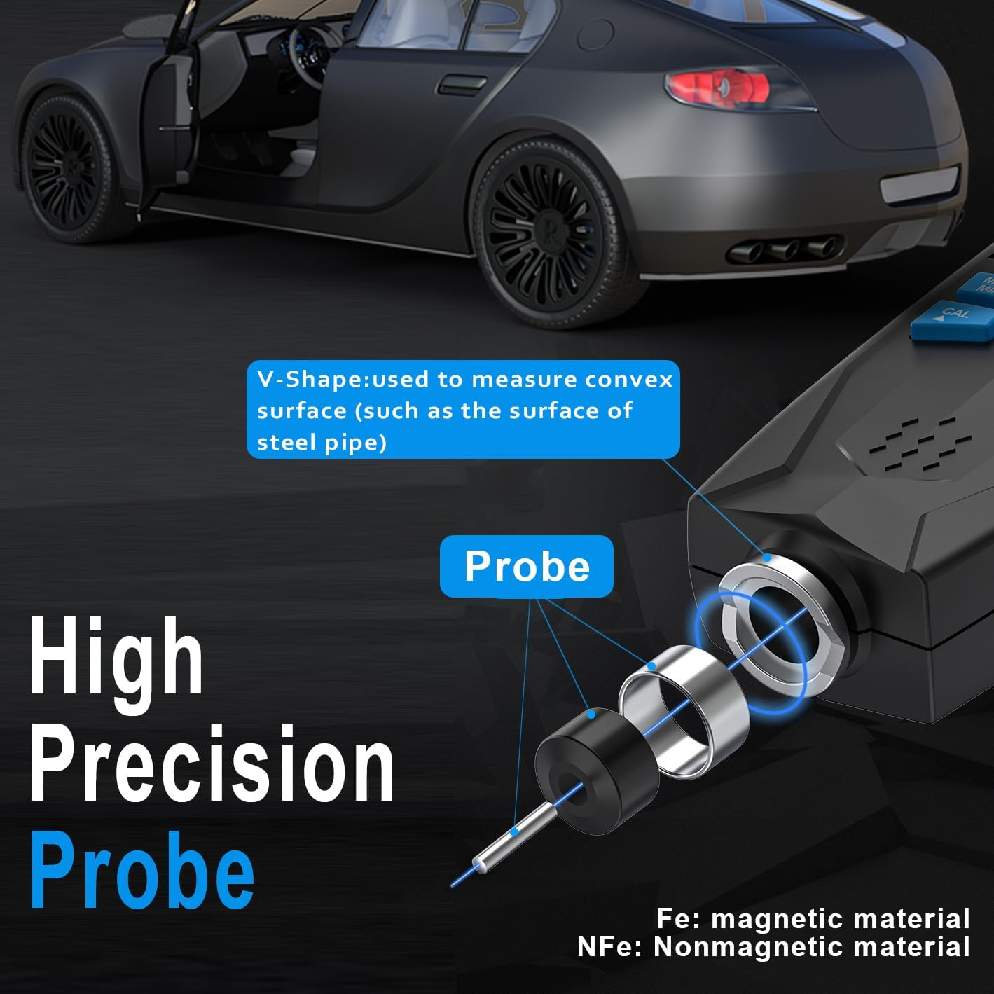 Car Paint Thickness Gauge, Automotive Coating Thickness Gauge Tester, Paint Mil Thickness Meter with Backlit LCD, Auto Digital Calibration, Data Hold, MAX/MIN, Fe/Nfe Automatic Detection, 0~1500Um image number 5