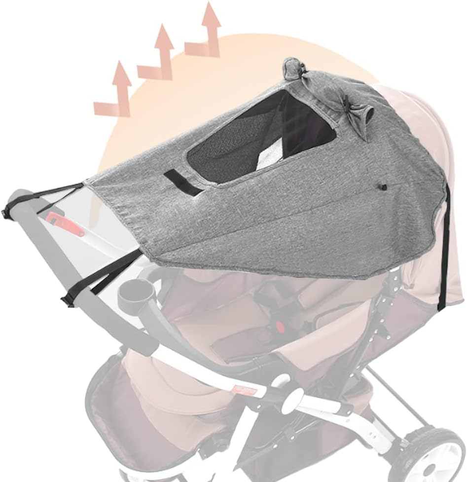 Upf50+Universal Buggy Pram Sunshade Waterproof Baby Strollers Sun Cover with Viewing Window Foldable Adjustable Toddler Pram Window Pushchairs Sun Visor Anti-Uv Umbrella Canopy