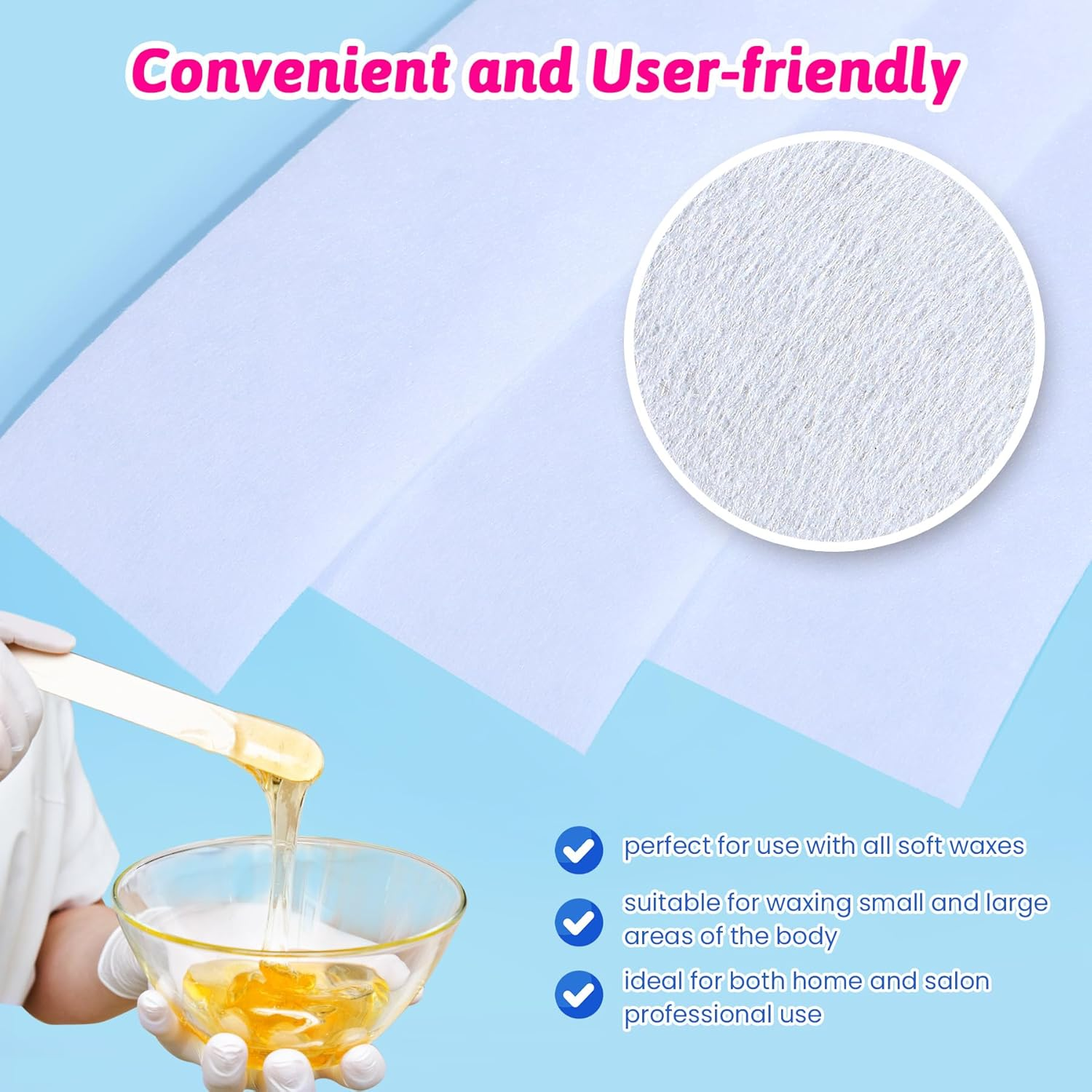 100 Pieces Large Non-Woven Wax Strips for Body and Facial Hair Removal, 3 Inches X 9 Inches Salon Quality Epilating Strips image number 5