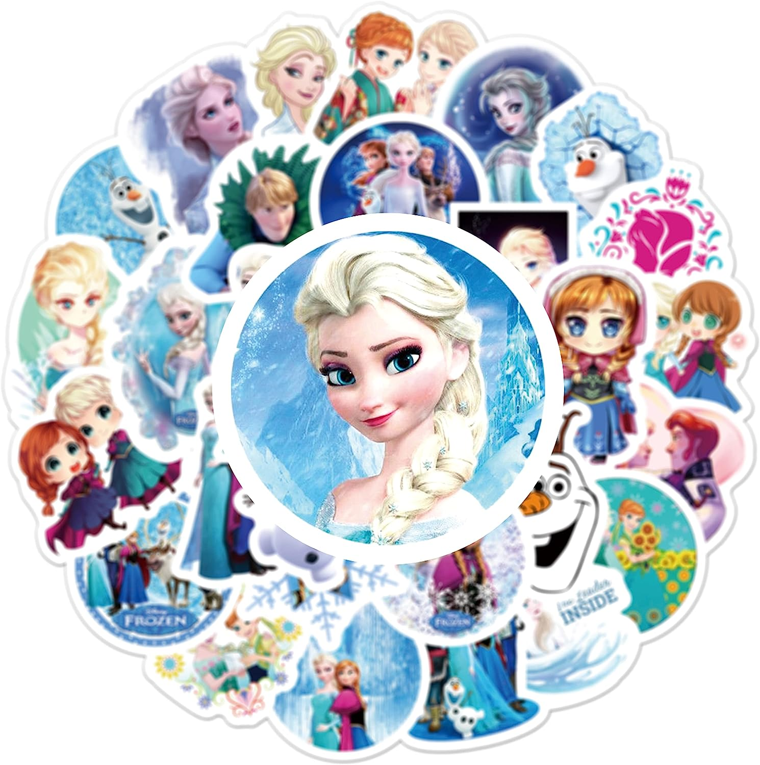 50PCS Frozen Stickers, Vinyl Waterproof Stickers for Laptop,Bumper,Skateboard,Water Bottles,Computer,Phone,Cartoon Anime Stickers for Kids Teens Adult image number 3