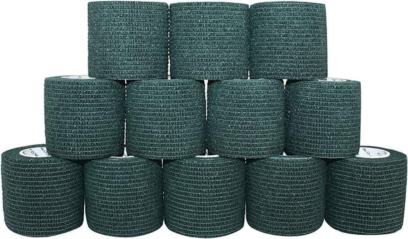 12 Rolls 5Cm*4.5M Elastic Bandage Self-Adhesive Wrap Cohesive Bandage Strong Elastic First Aid Tap Professional for Sports,Wrist,Ankle (Black)