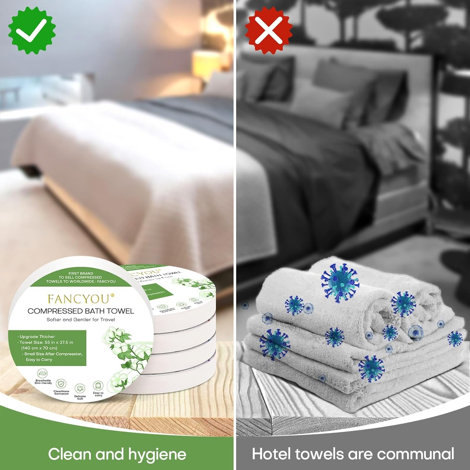 Compressed Towel Tablets Disposable Bath Towels for Travel, 140 X 70 Cm Large Face Cloth Compact Reusable Body Washcloths for Hotel Bathroom Camping Beach Swimming Vacation(24 Pack Green)