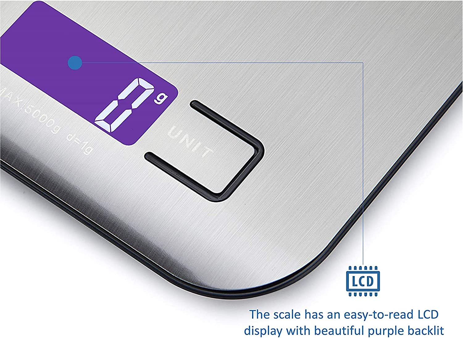 Digital Kitchen Scale Multifunction Food Scale, 11 Lb 5 Kg, Silver, Stainless Steel (Batteries Included) image number 1