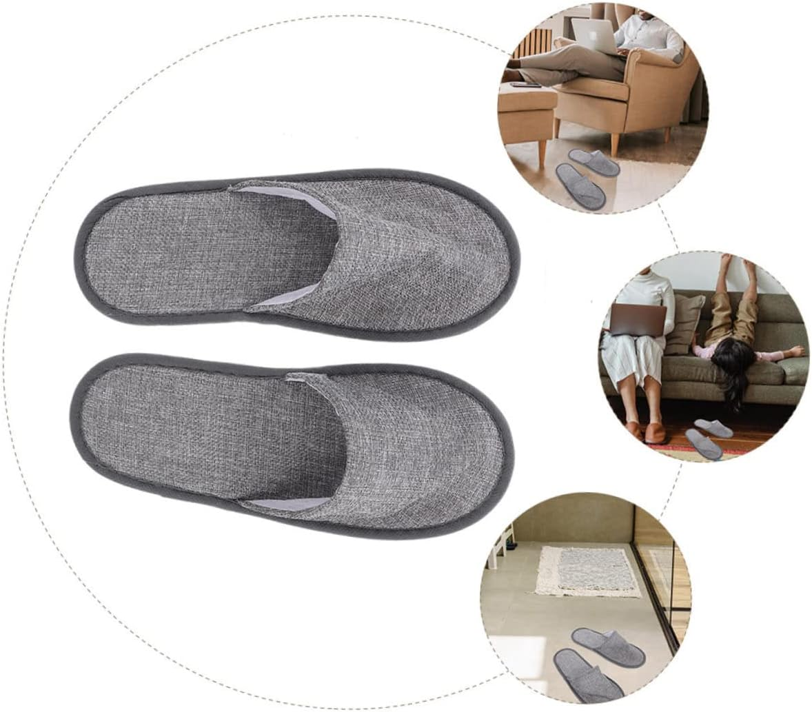 Portable Foldable Slippers 5Mm Non-Slip Grey Linen Sole Comfortable Travel and Home Hotel Guest Indoor Use image number 4