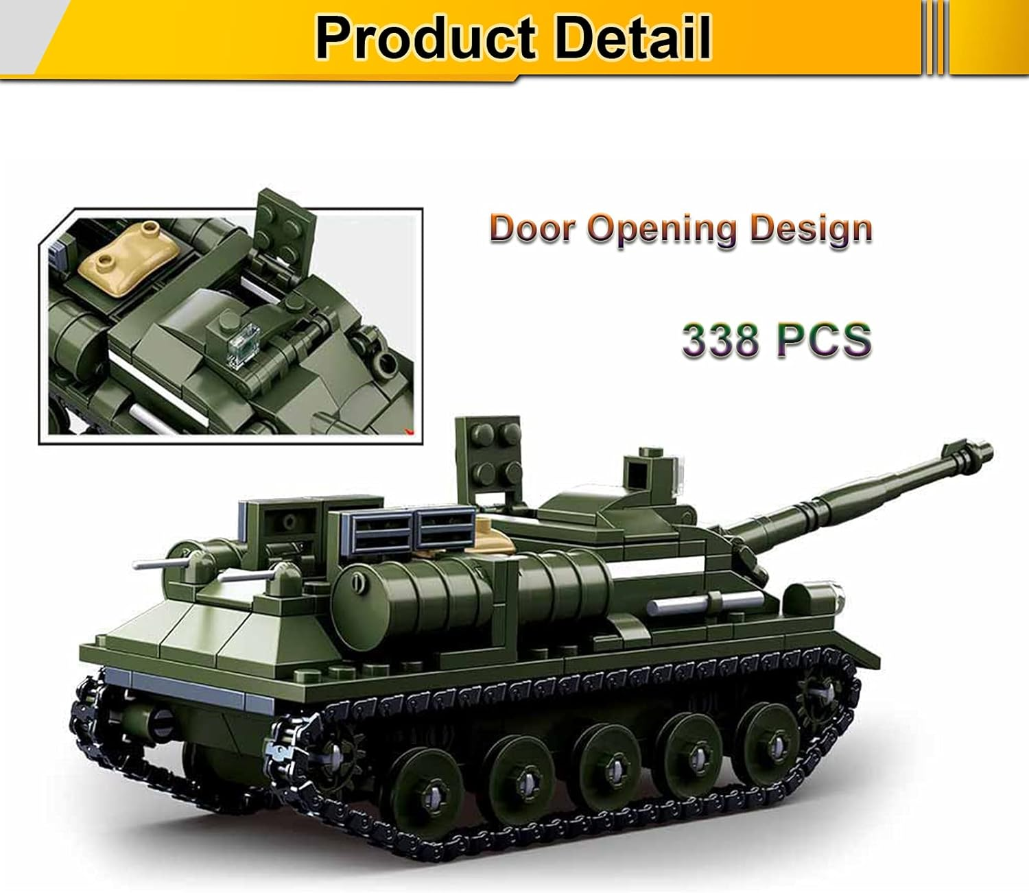 Military Army WWII SU-85 Tank Destroyer Vehicle Building Kit Army Series Building Block Set with 3 Soldier Figures, Best Roleplay STEM Construction Toy for Boys Girls (338 PCS) image number 3