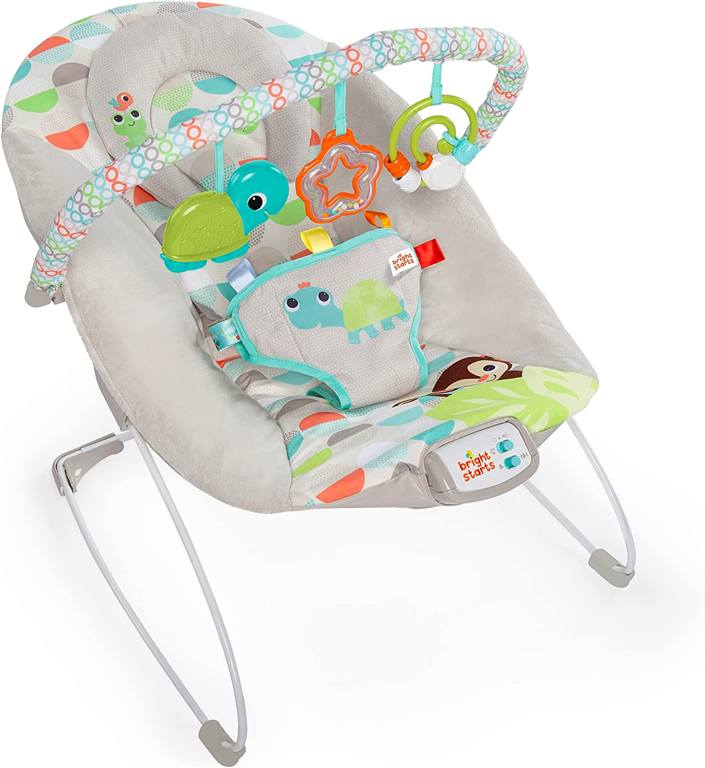 Kids II Bright Starts Happy Safari Bouncer Soothing Vibrations Infant Seat for 0-6 Months Baby image number 3