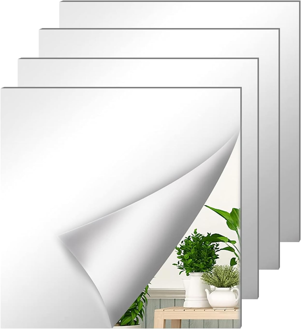 Shatterproof Mirror Tiles, 4 Pcs 7.8"X7.8" Plastic Self-Adhesive Panels for Wall Decor, Lightweight & Flexible with Industrial-Grade Adhesive for Bathroom and Gym image number 1